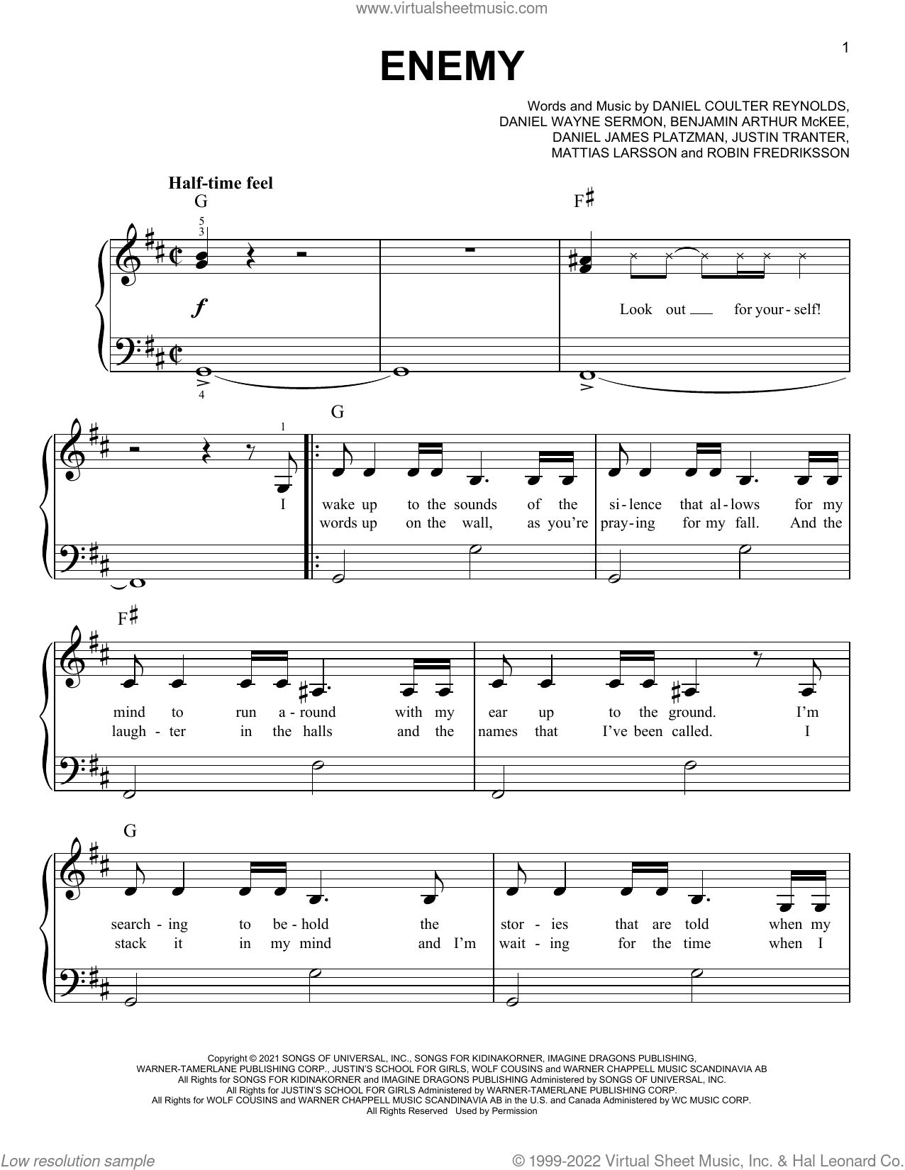 mientras bofetada Error Enemy (from the series Arcane League of Legends) sheet music for piano solo