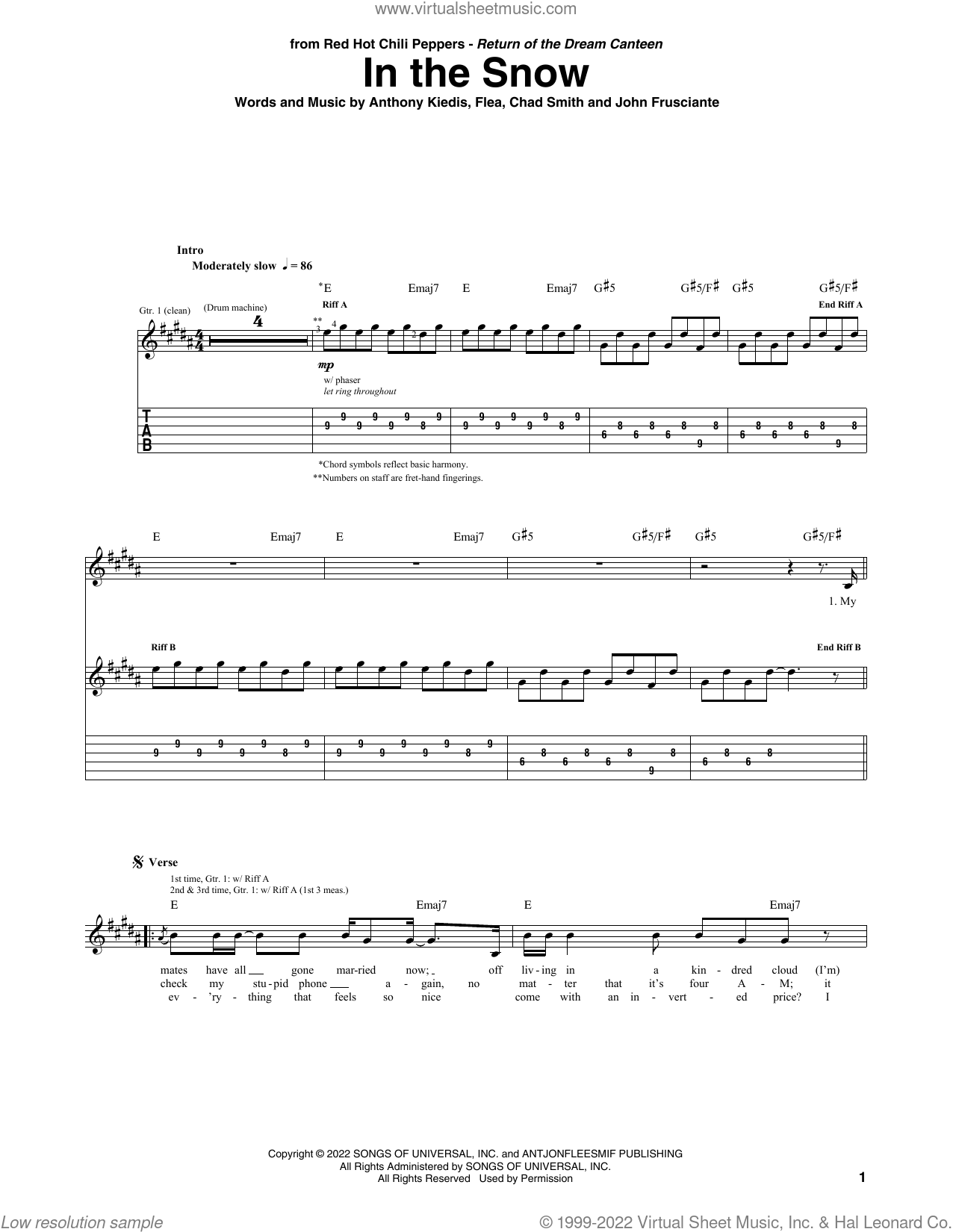 In The Snow sheet music for guitar (tablature) (PDF)