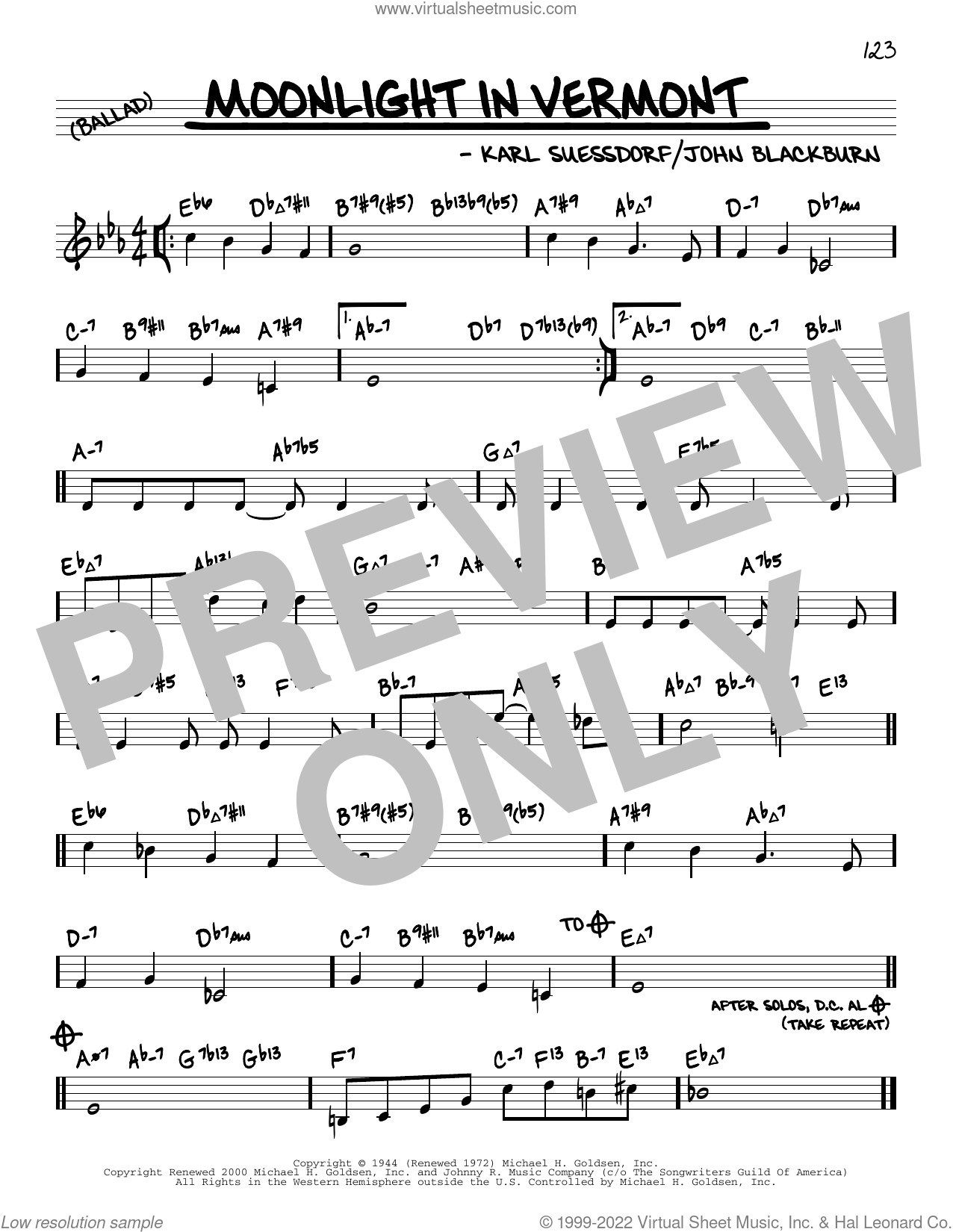 Moonlight In Vermont (arr. David Hazeltine) sheet music (real book)