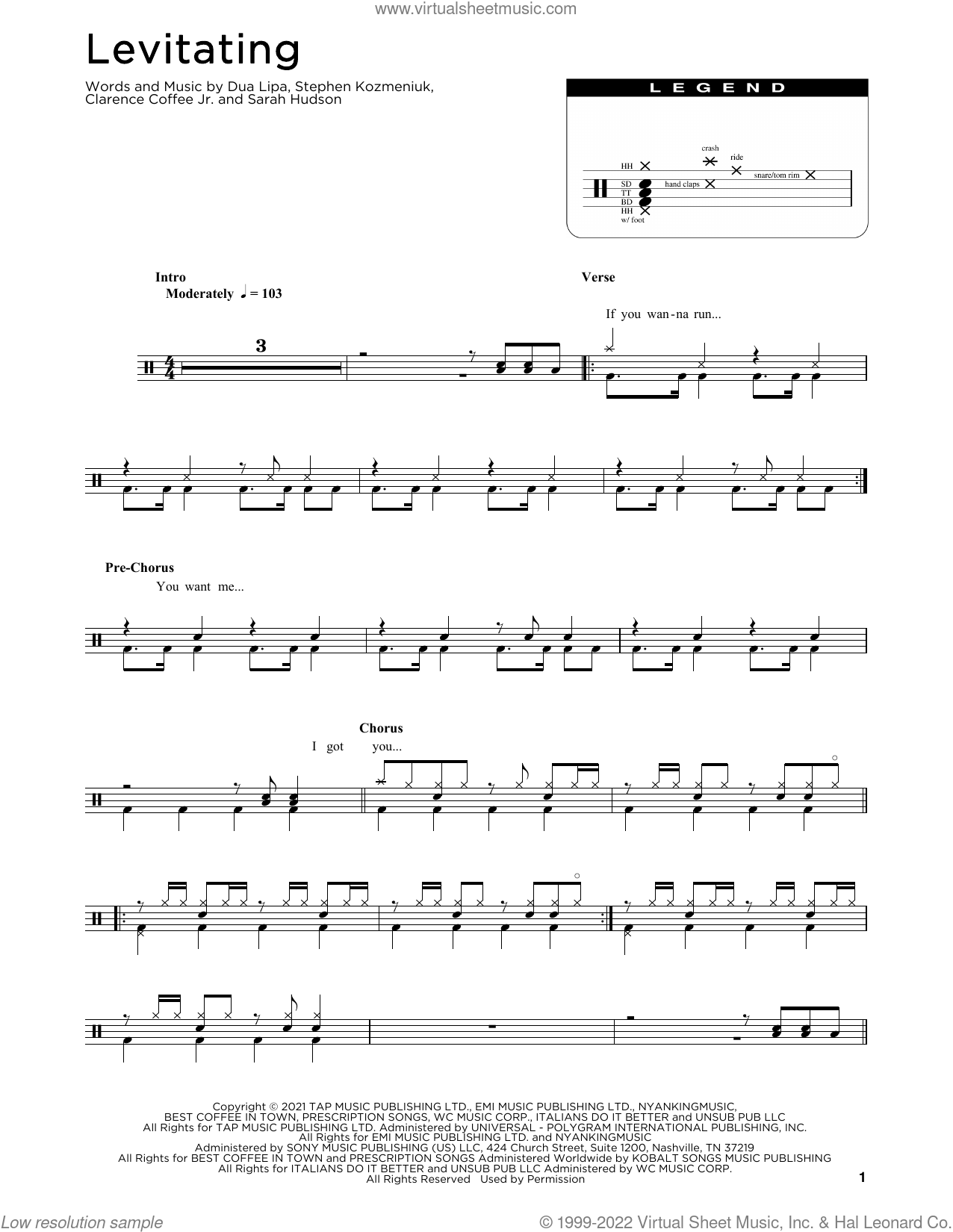 Levitating sheet music for drums (percussions) (PDF)