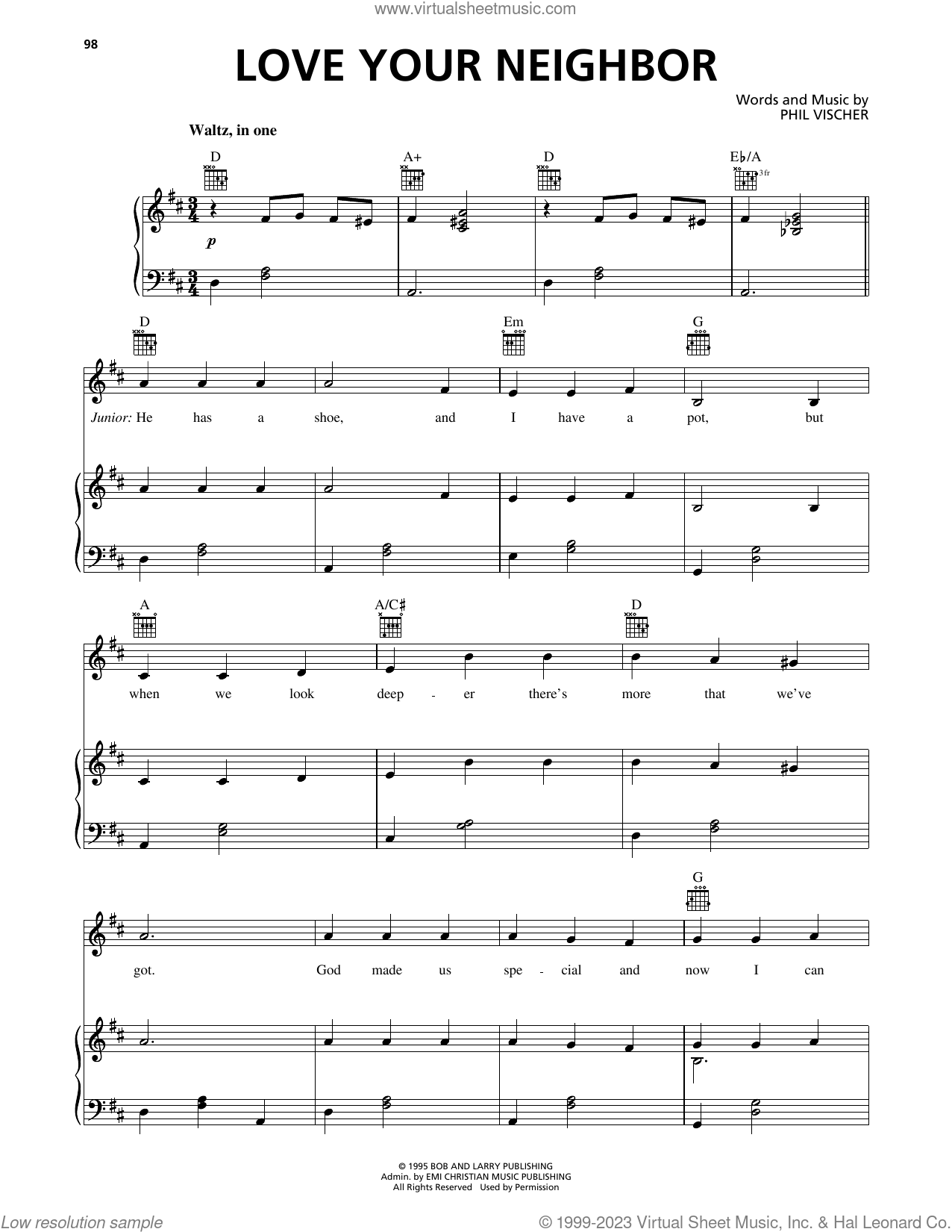 Love Your Neighbor (from VeggieTales) sheet music for voice, piano or ...