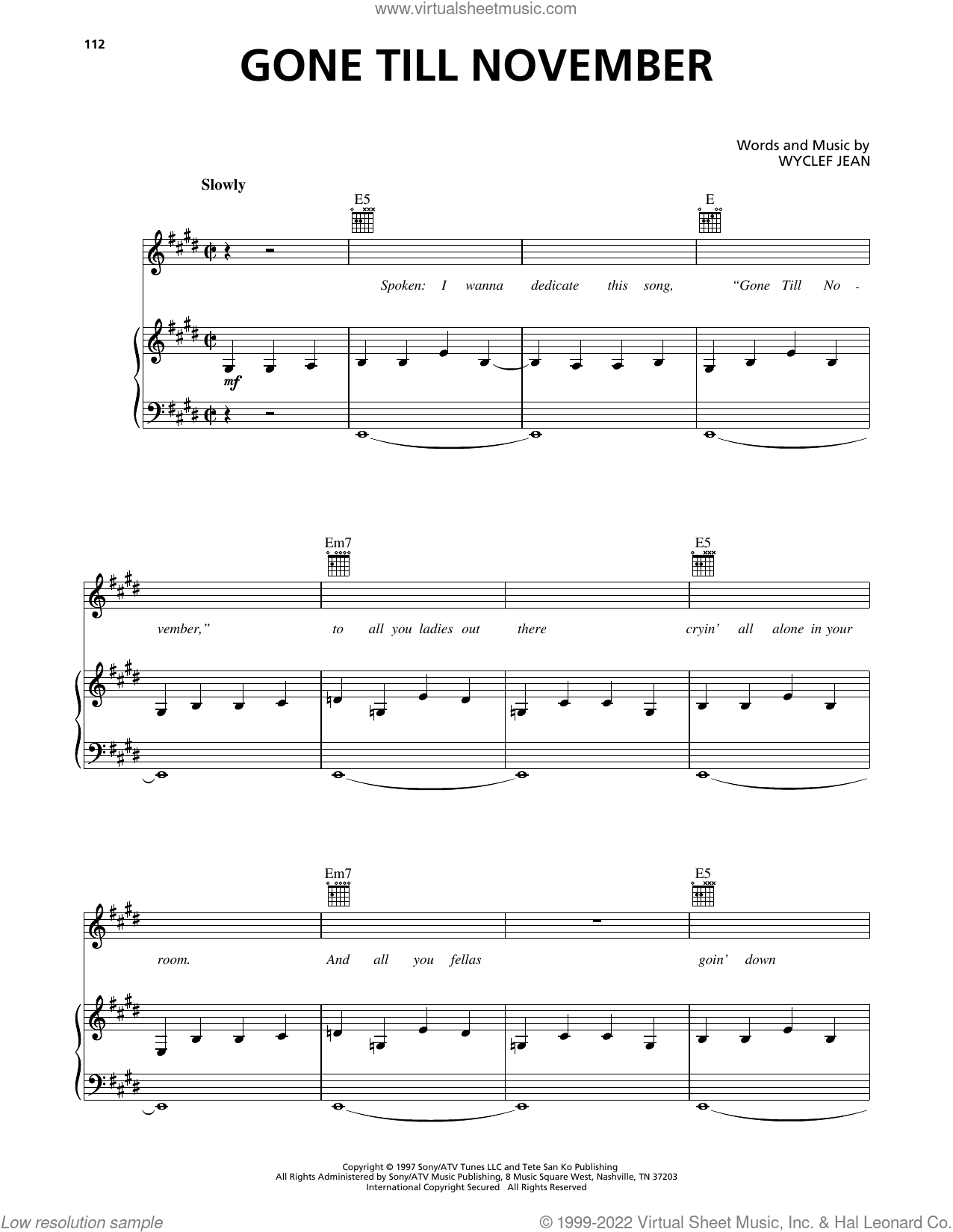 Gone Till November Sheet Music For Voice Piano Or Guitar Pdf 