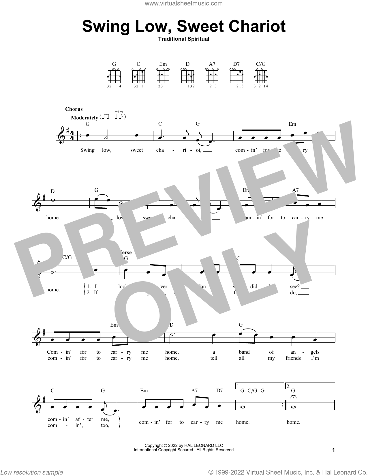 SWING LOW SWEET CHARIOT Sheet music