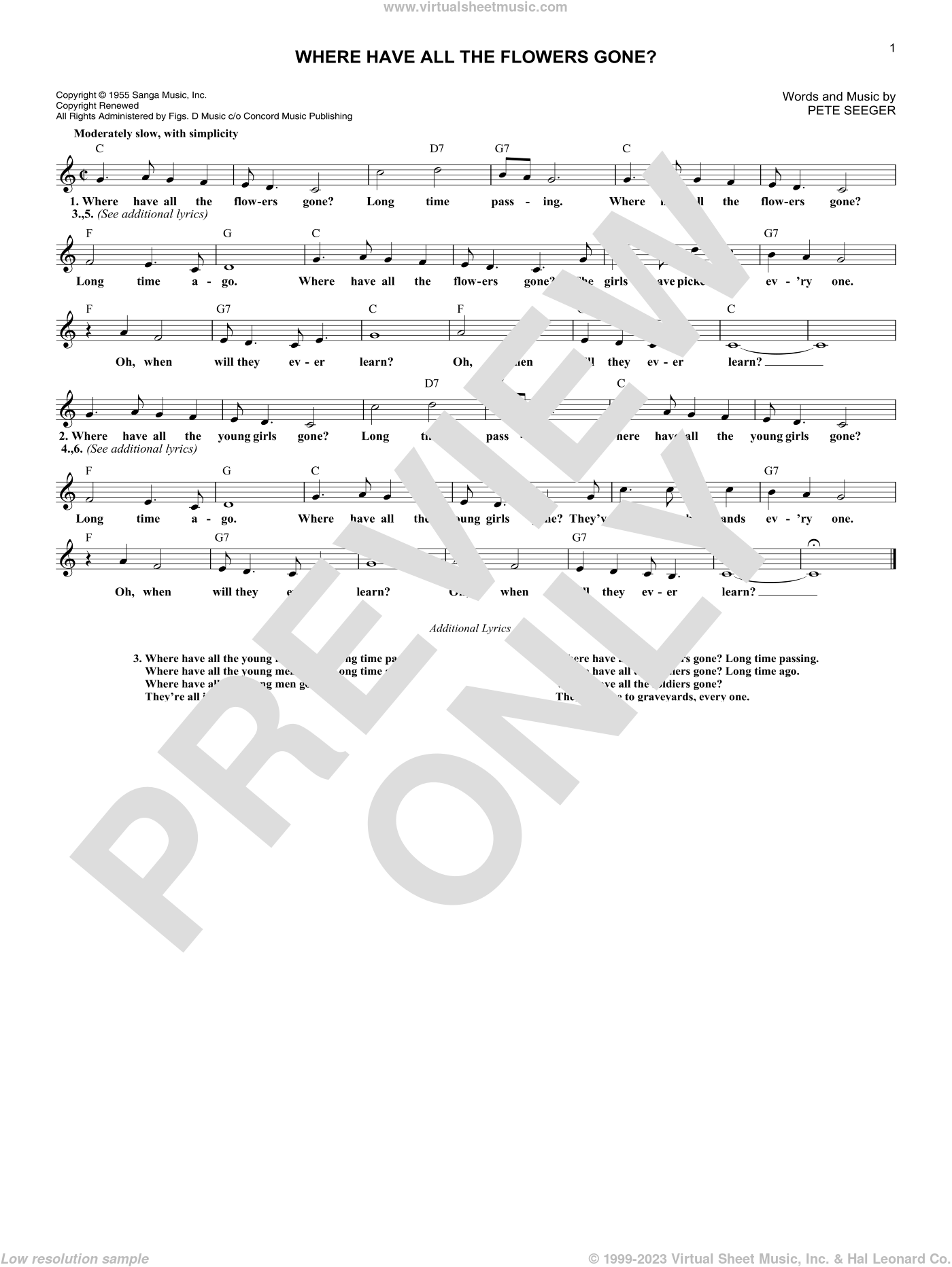 Where Have All The Flowers Gone? sheet music (fake book) (PDF)