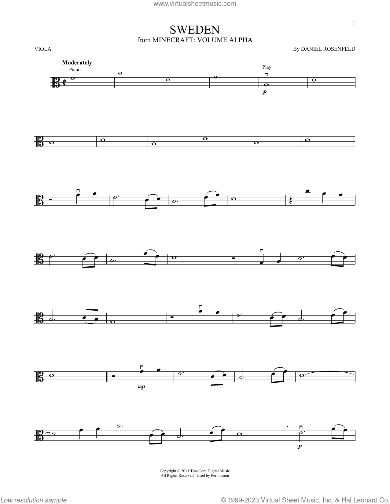 Sweden (from Minecraft) sheet music for viola solo (PDF)