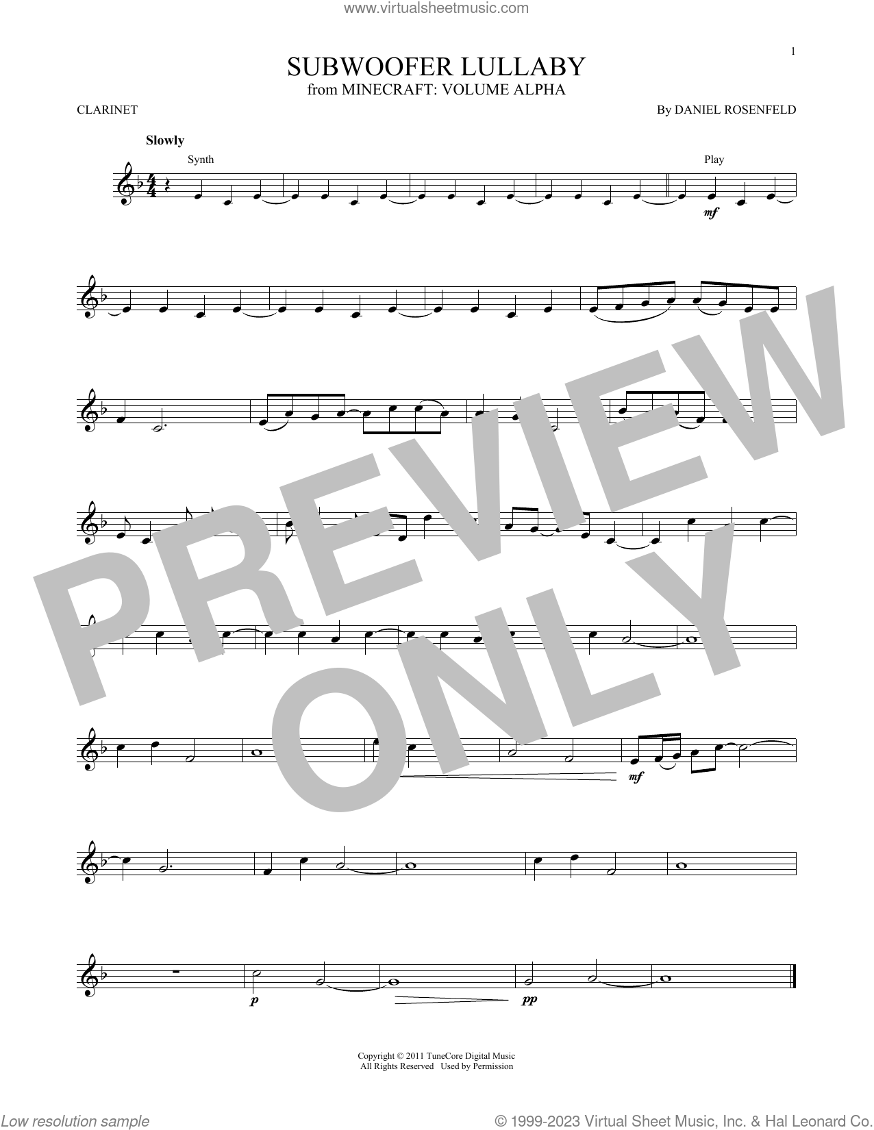 Subwoofer Lullaby From Minecraft Sheet Music For Clarinet Solo 4416