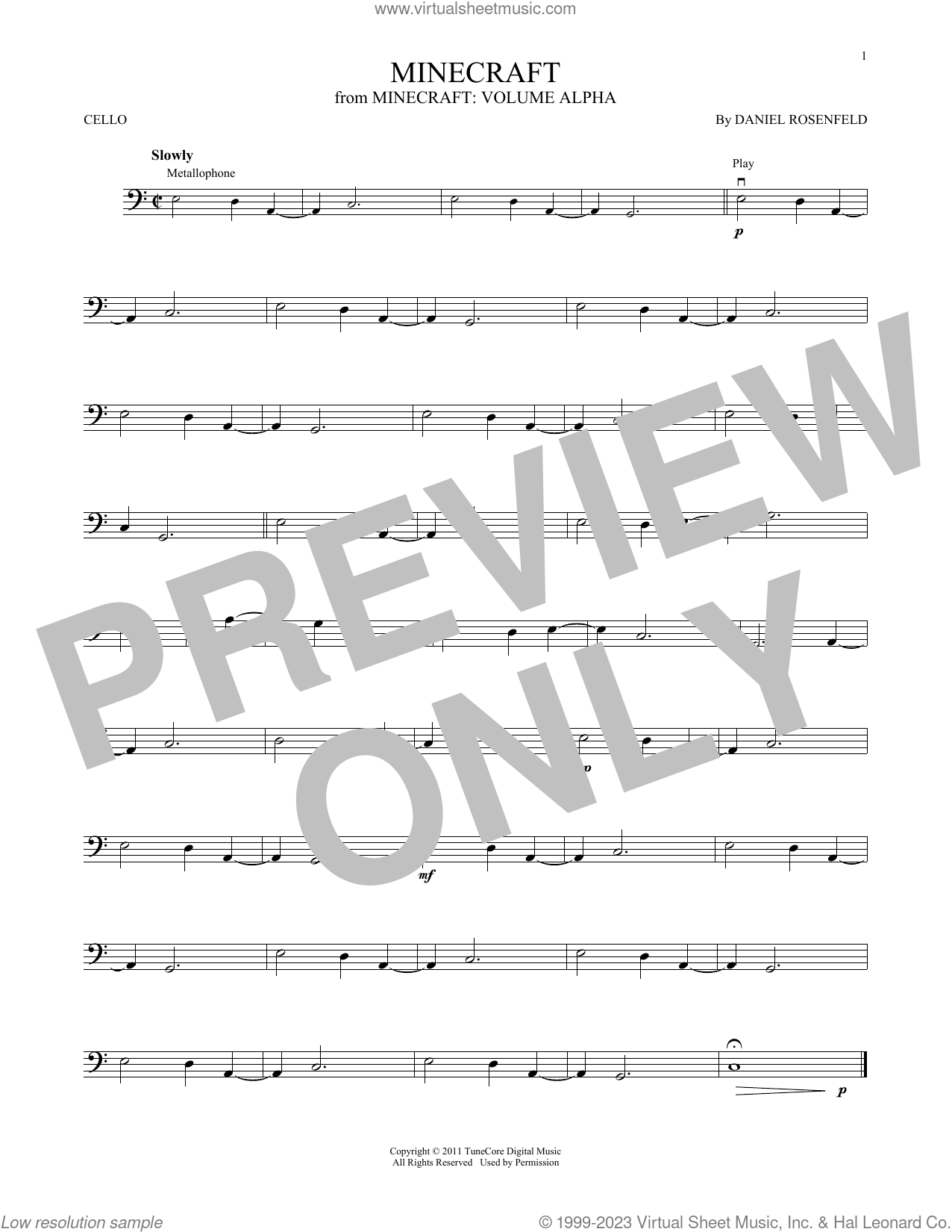 Minecraft sheet music for cello solo (PDFinteractive)