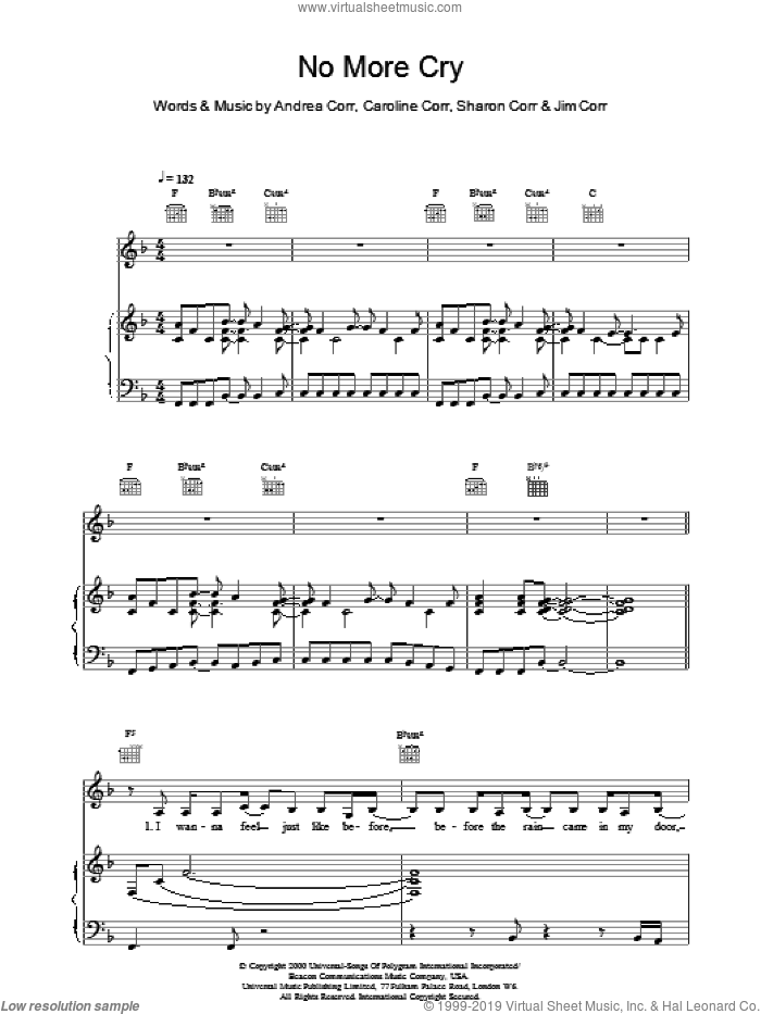 Corrs No More Cry Sheet Music For Voice Piano Or Guitar Pdf