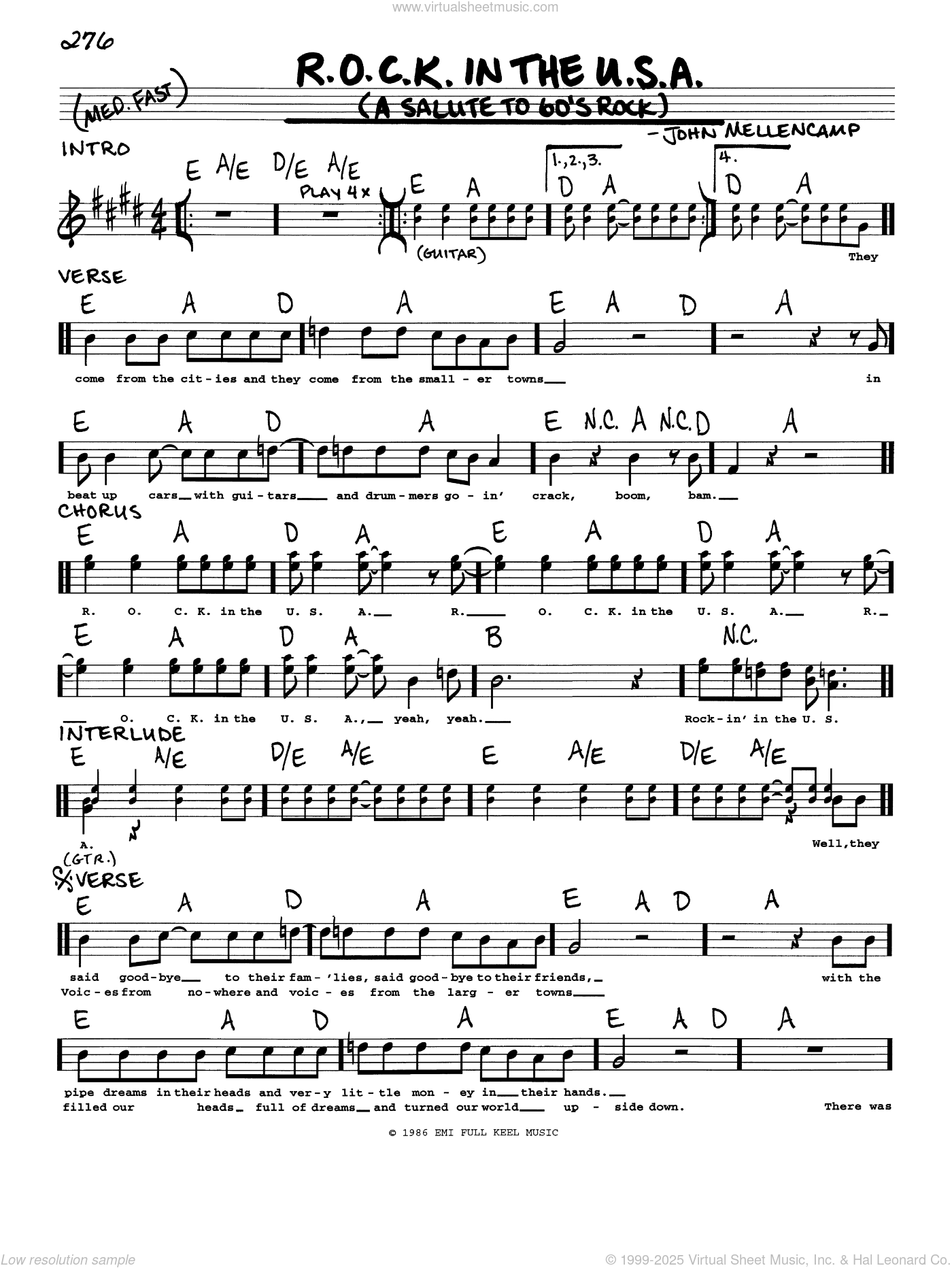 R.O.C.K. In The U.S.A. (A Salute To 60's Rock) sheet music (real
