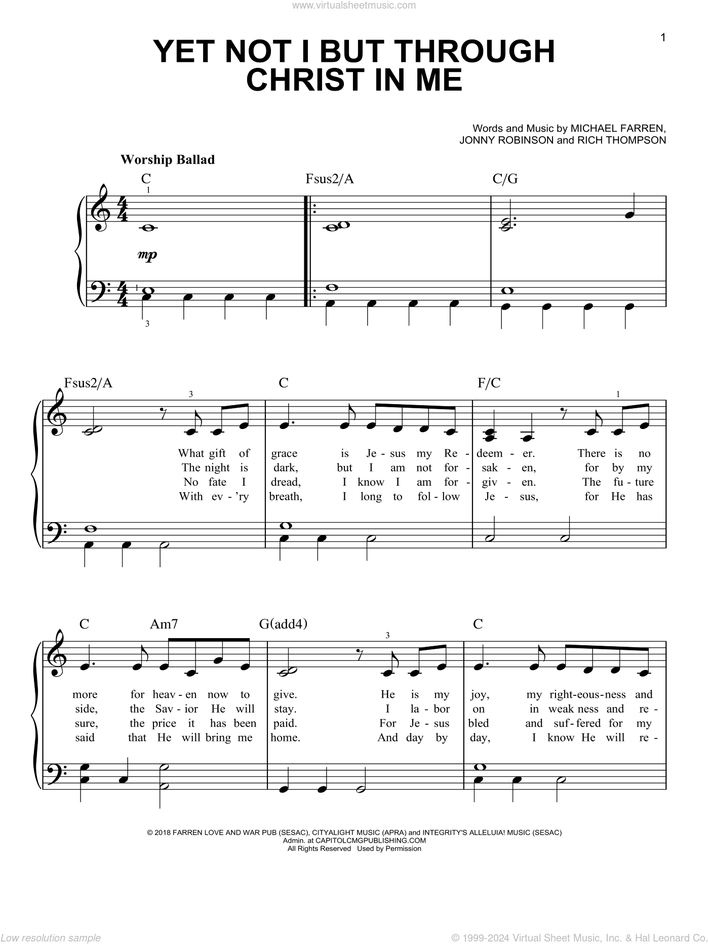 Yet Not I But Through Christ In Me Sheet Music For Piano Solo 