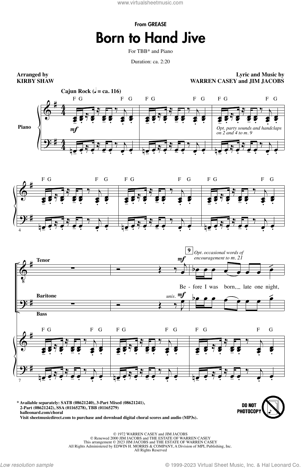 Born To Hand Jive (from Grease) (arr. Kirby Shaw) sheet music for choir
