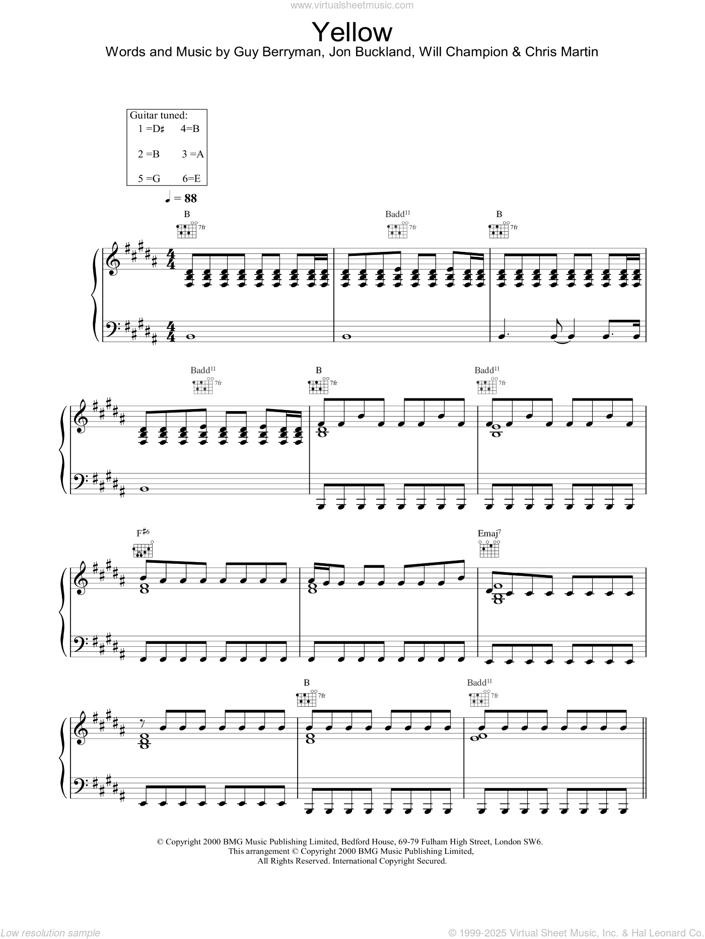 Yellow Score Singer Yellow sheet music for voice, piano or guitar (PDF) v2