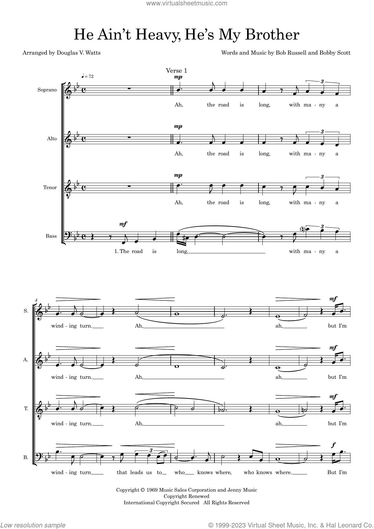 He Ain't Heavy, He's My Brother (arr. Doug Watts) sheet music for choir