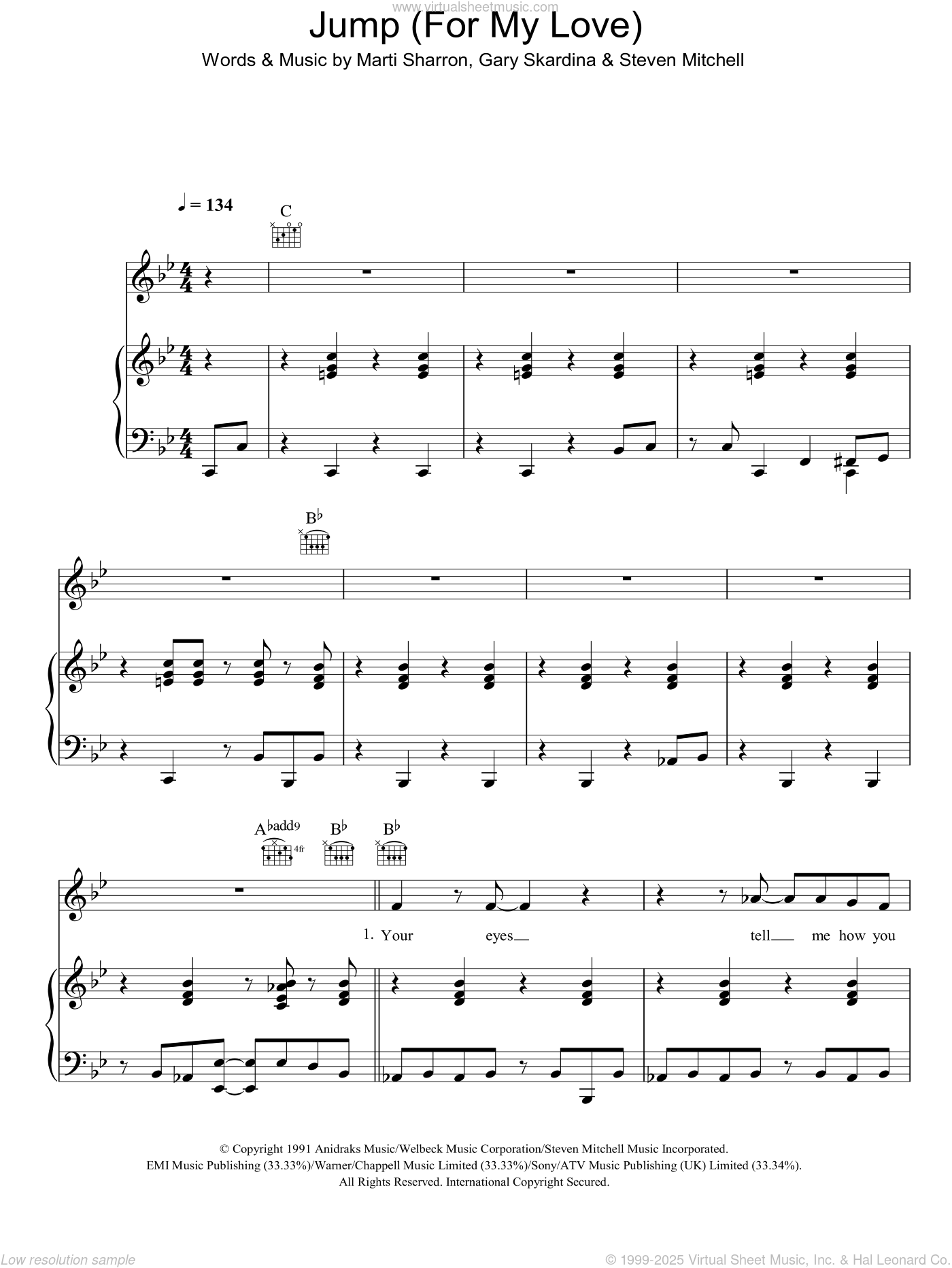 Jump (For My Love) sheet music for voice, piano or guitar (PDF)