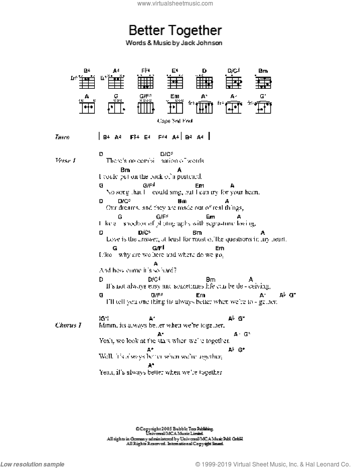 Johnson Better Together Sheet Music For Guitar Chords V2