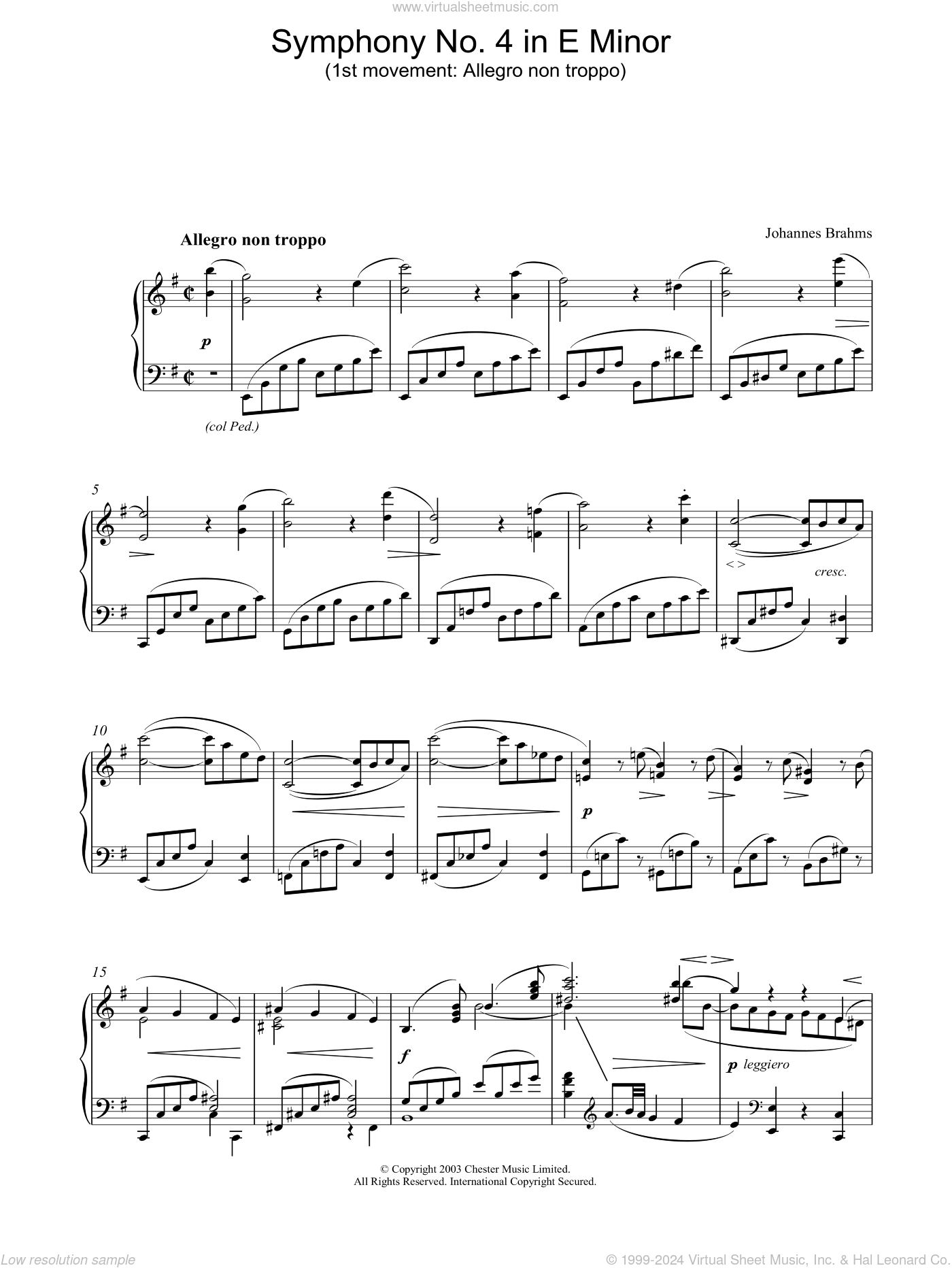 Brahms Symphony No. 4 in E Minor (1st movement Allegro non troppo) sheet music for piano solo