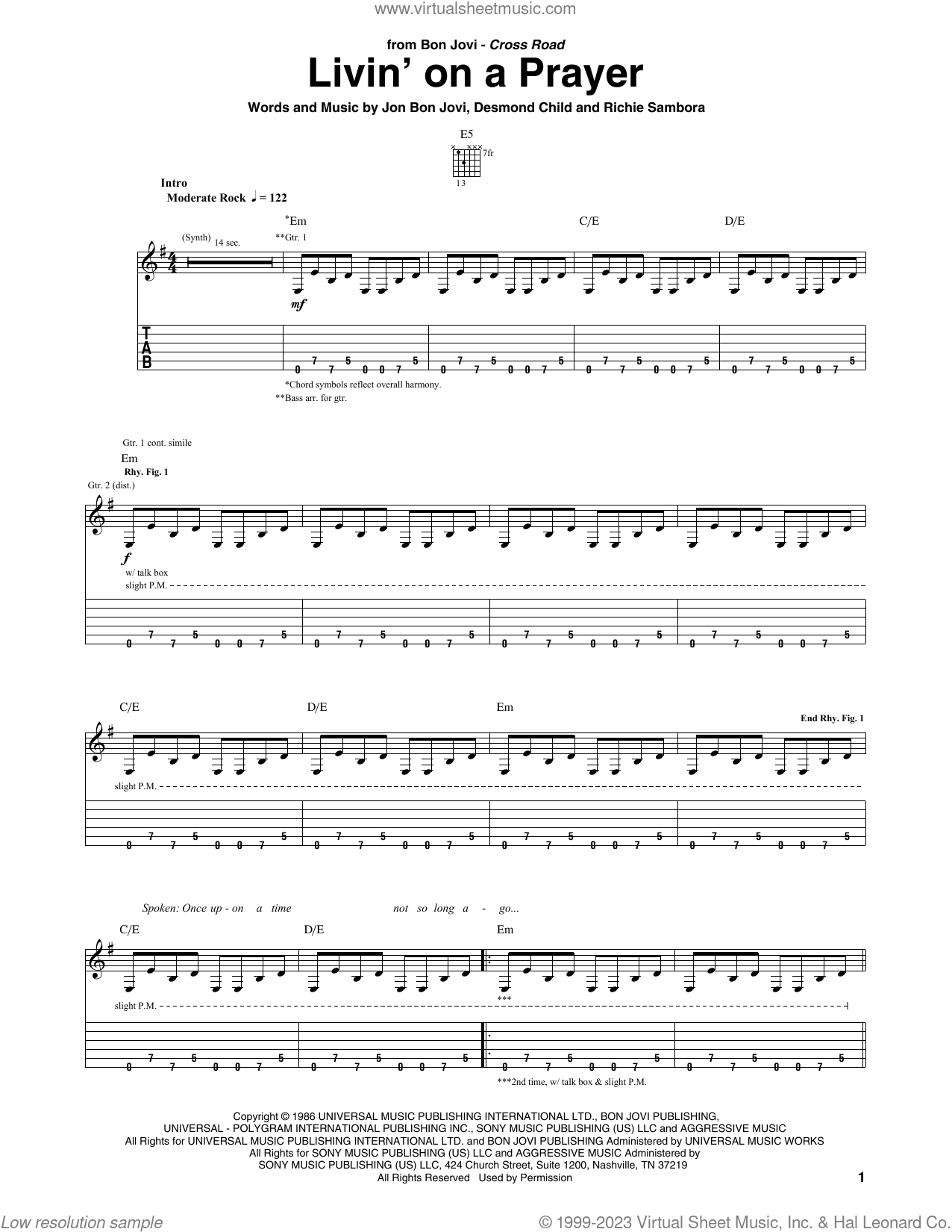 Livin' On A Prayer sheet music for guitar (tablature) (PDF)