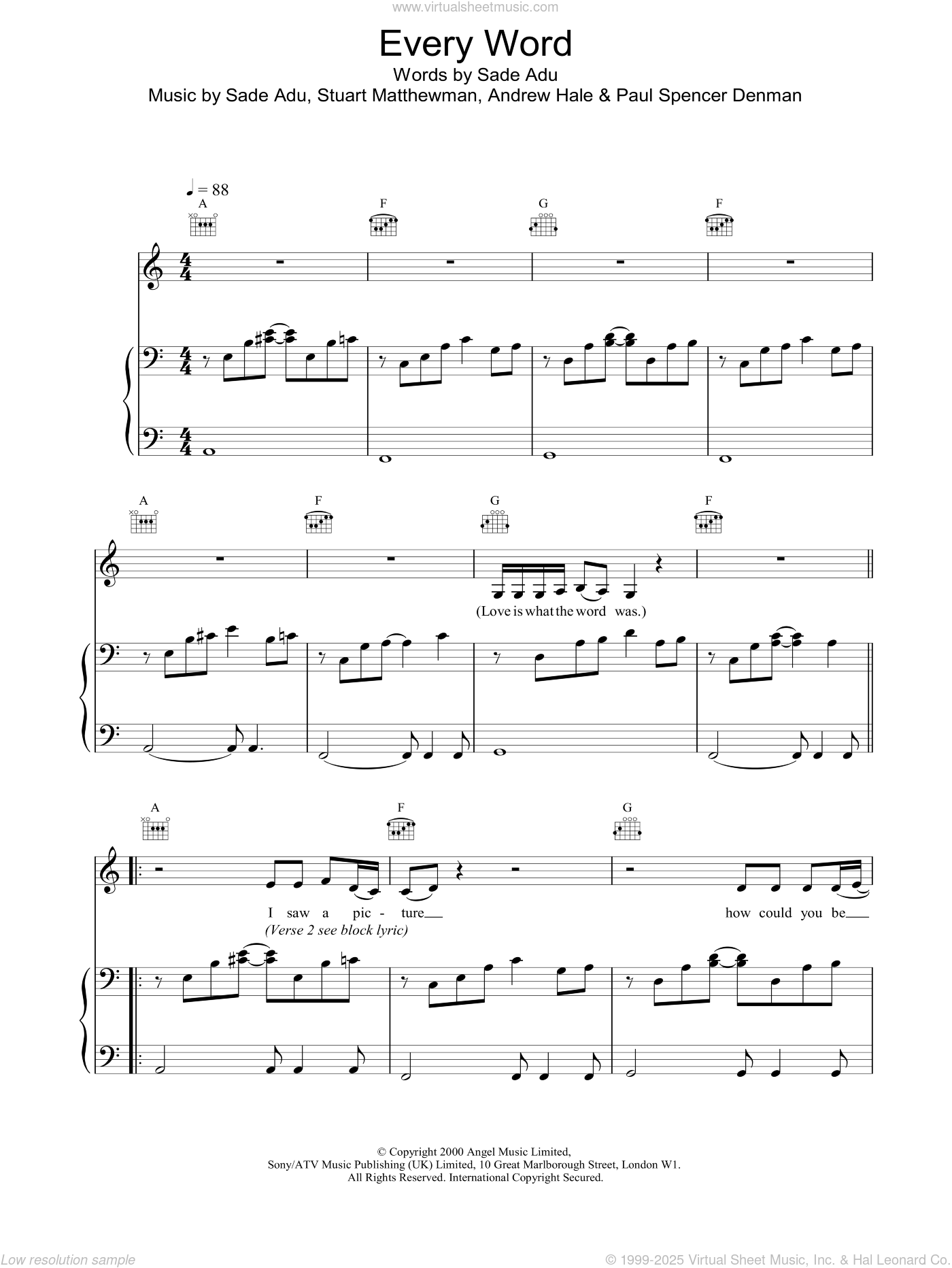 Sade Every Word Sheet Music For Voice Piano Or Guitar Pdf