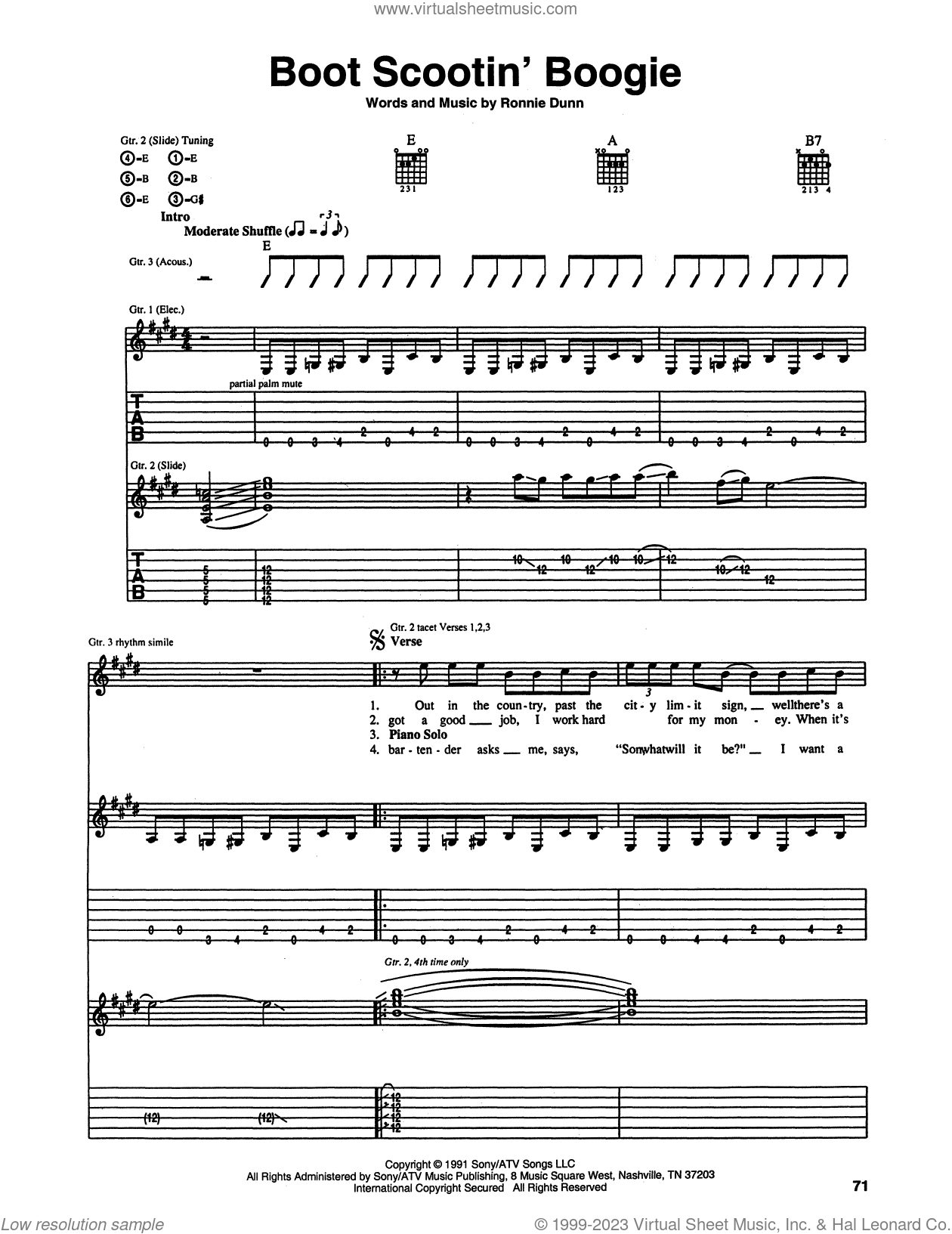 Boot Scootin' Boogie sheet music for guitar (tablature) (PDF)