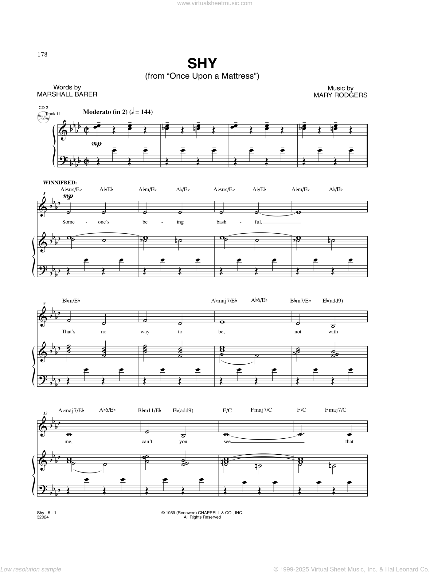 Rodgers &amp; Barer: Shy (from Once Upon A Mattress) sheet music for voice ...