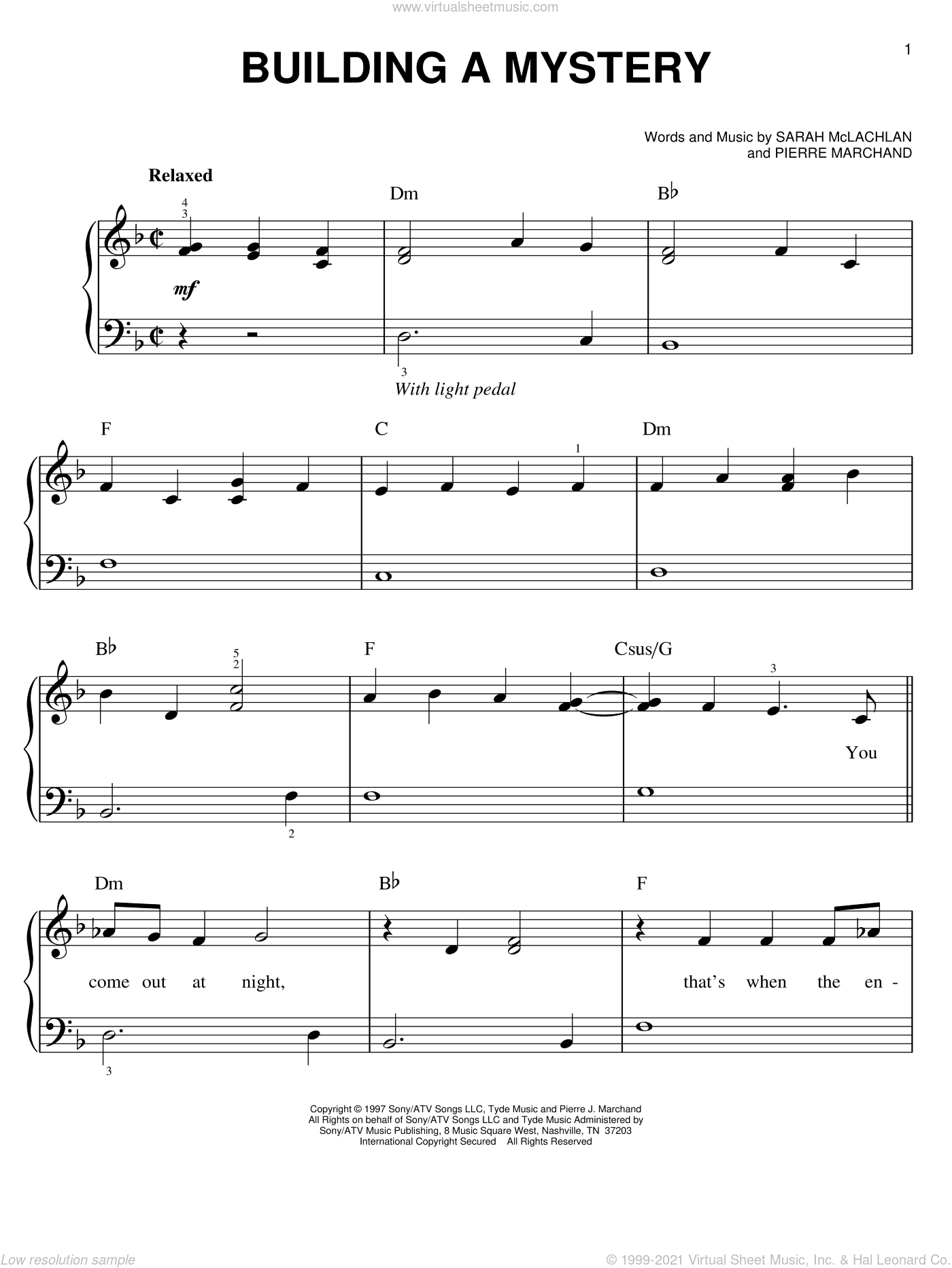 Building A Mystery, (easy) sheet music for piano solo (PDF)