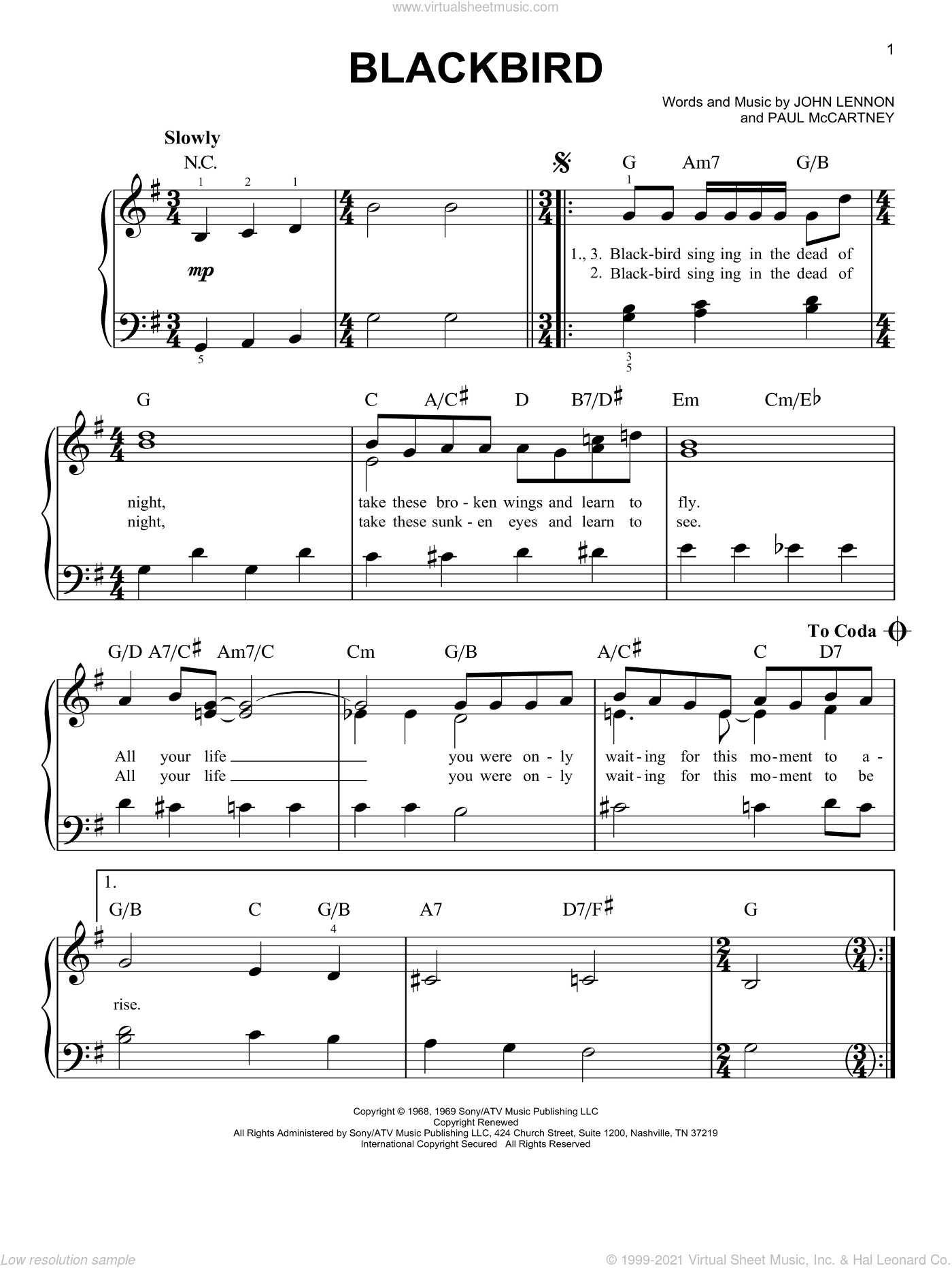 Two of Us" Sheet Music by The Beatles for Piano/Vocal/Chords