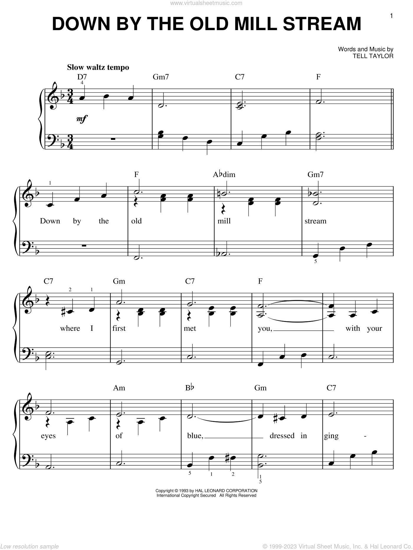 Down By The Old Mill Stream sheet music for piano solo (PDF)