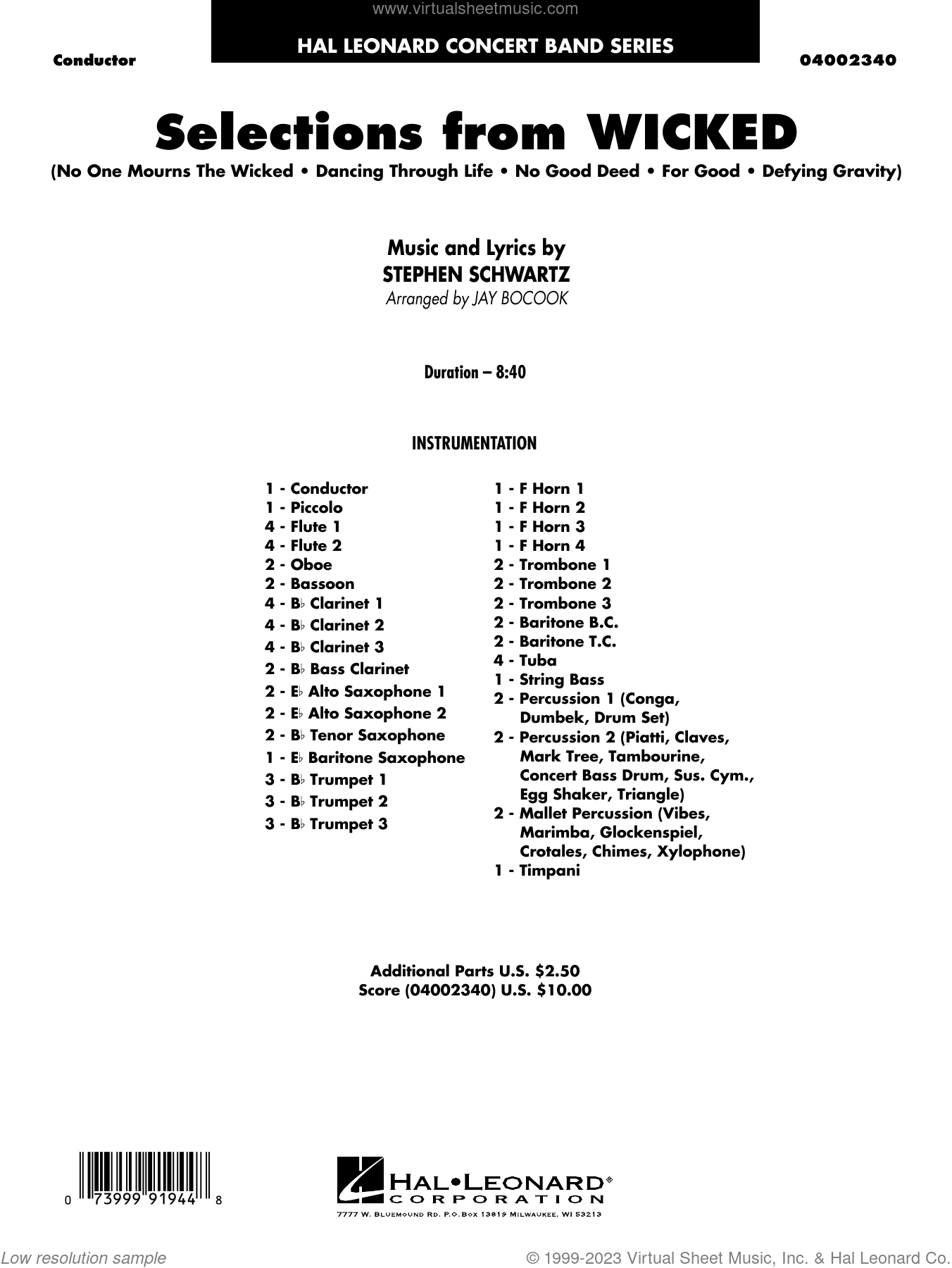 Selections from Wicked (arr. Jay Bocook) sheet music
