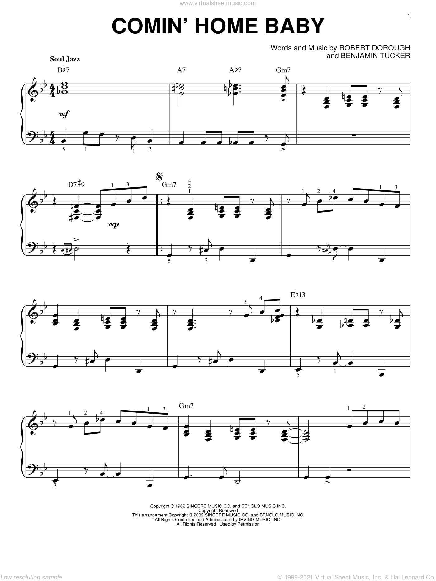 Comin' Home Baby [Jazz version] sheet music for piano solo (PDF)