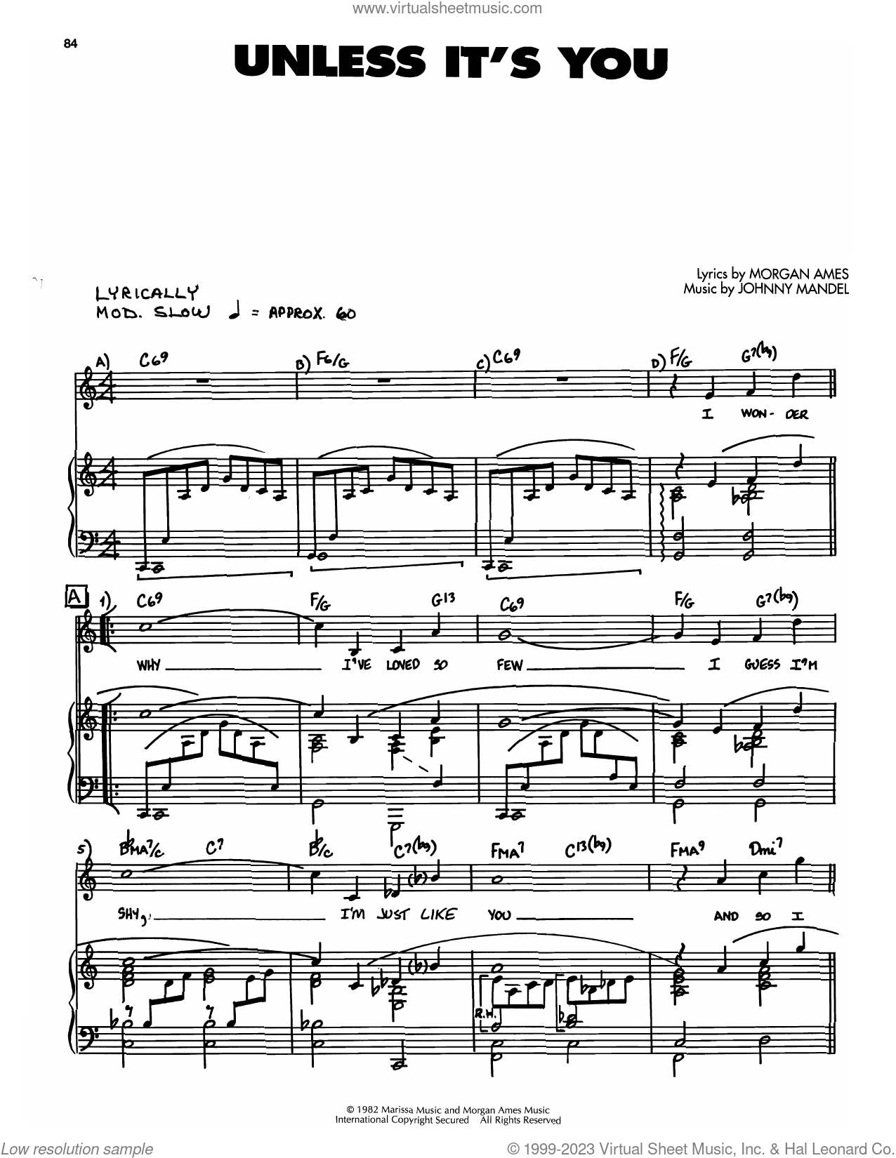Unless It's You sheet music for voice, piano or guitar (PDF)
