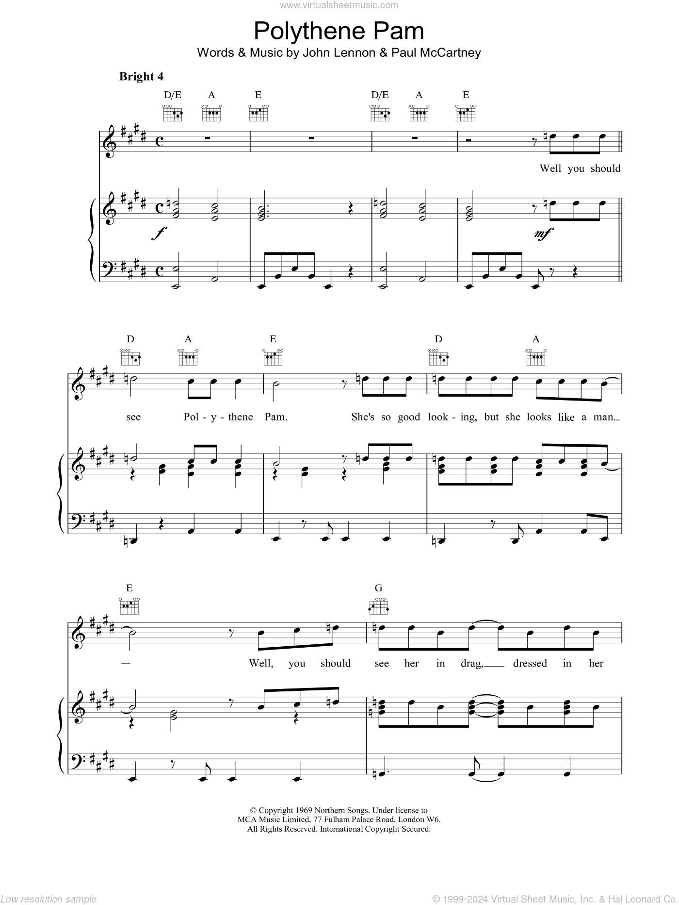 Polythene Pam sheet music for voice, piano or guitar v2