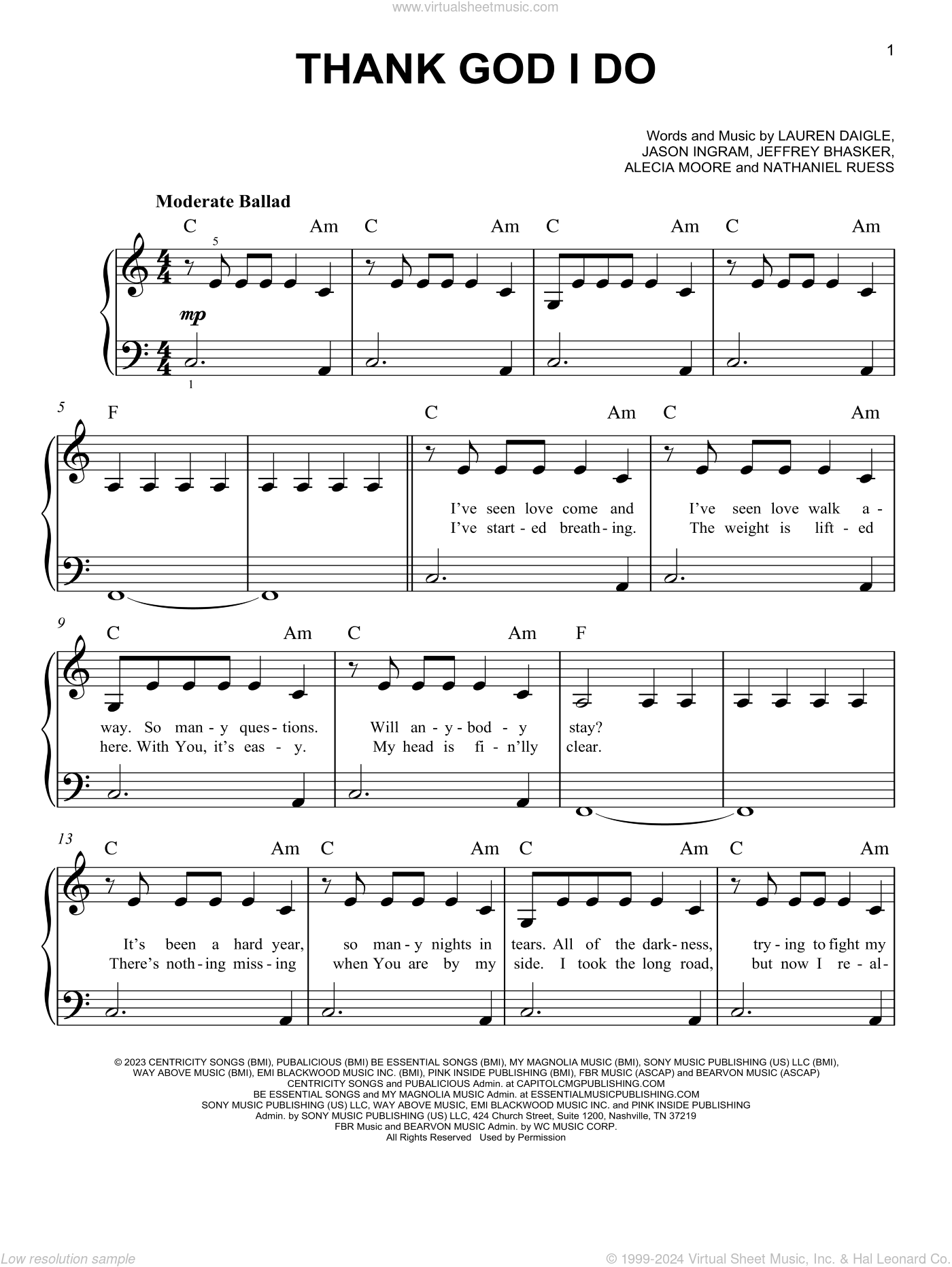 Thank God I Do easy Sheet Music For Piano Solo PDF 