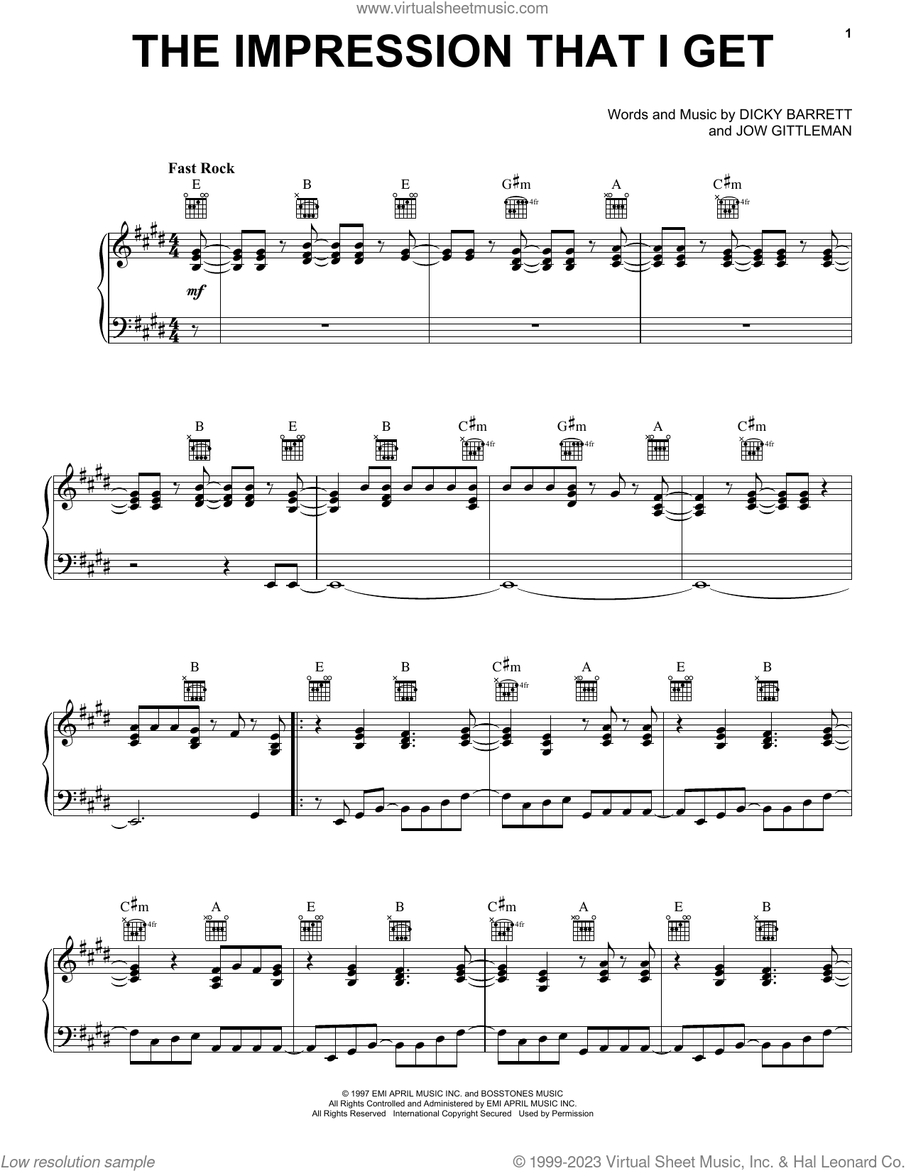 The Impression That I Get sheet music for voice, piano or guitar