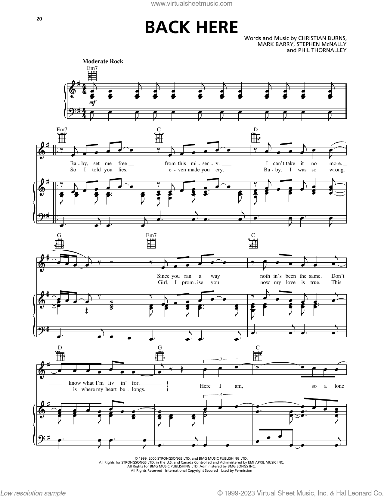 Back Here sheet music for voice, piano or guitar (PDF)