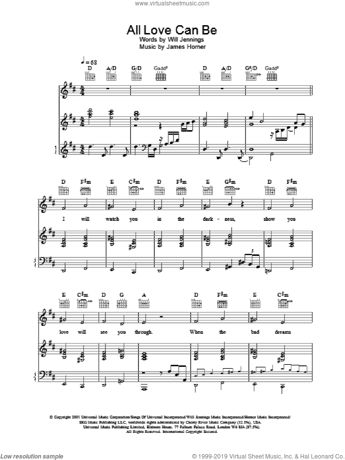 All Love Can Be sheet music for voice, piano or guitar v2