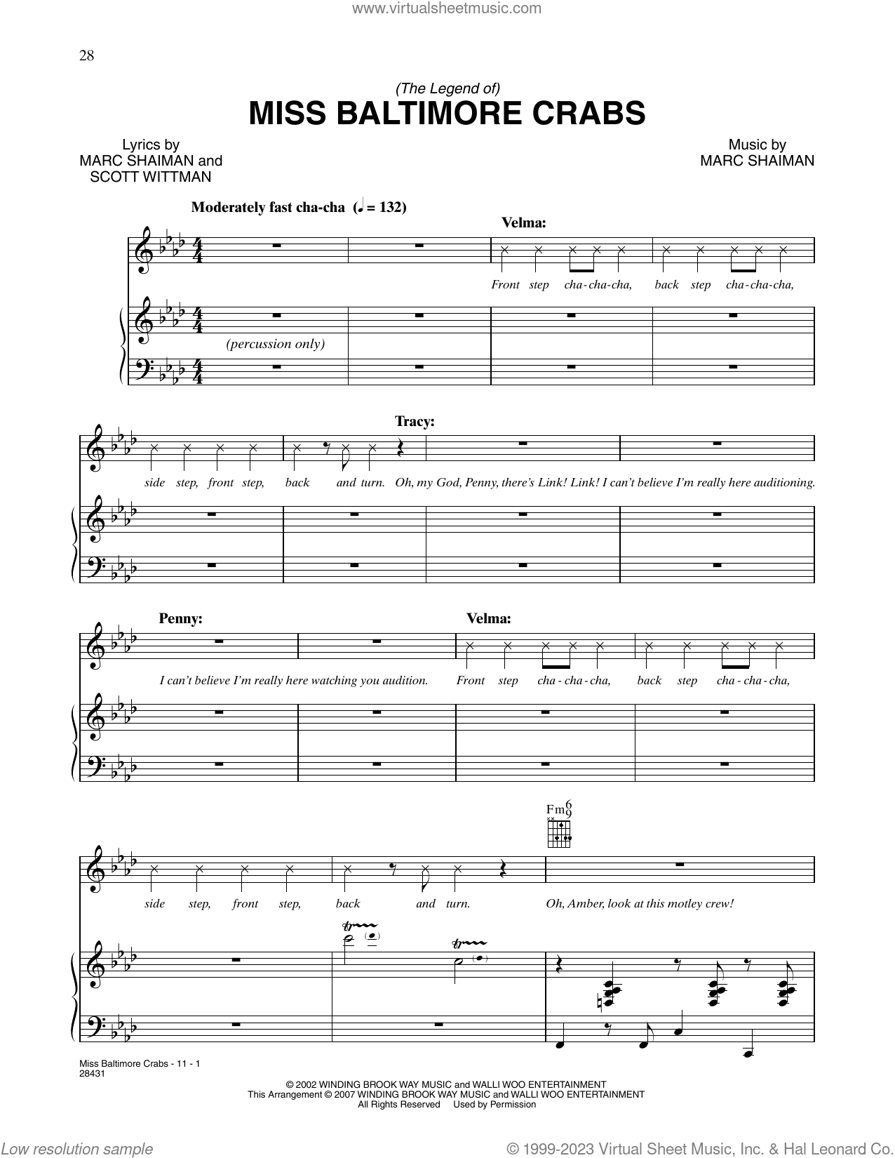 Miss Baltimore Crabs (from Hairspray) sheet music for voice, piano or guitar