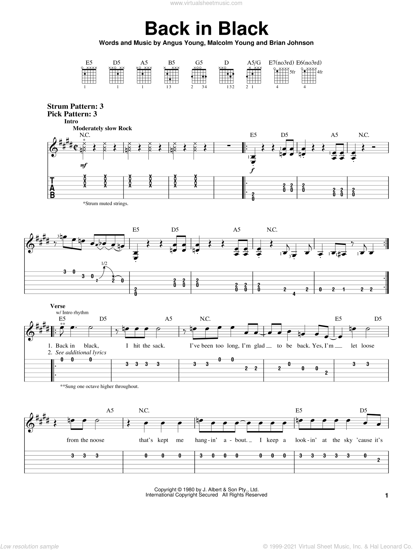 Acdc Back In Black Sheet Music Easy For Guitar Solo Easy Tablature
