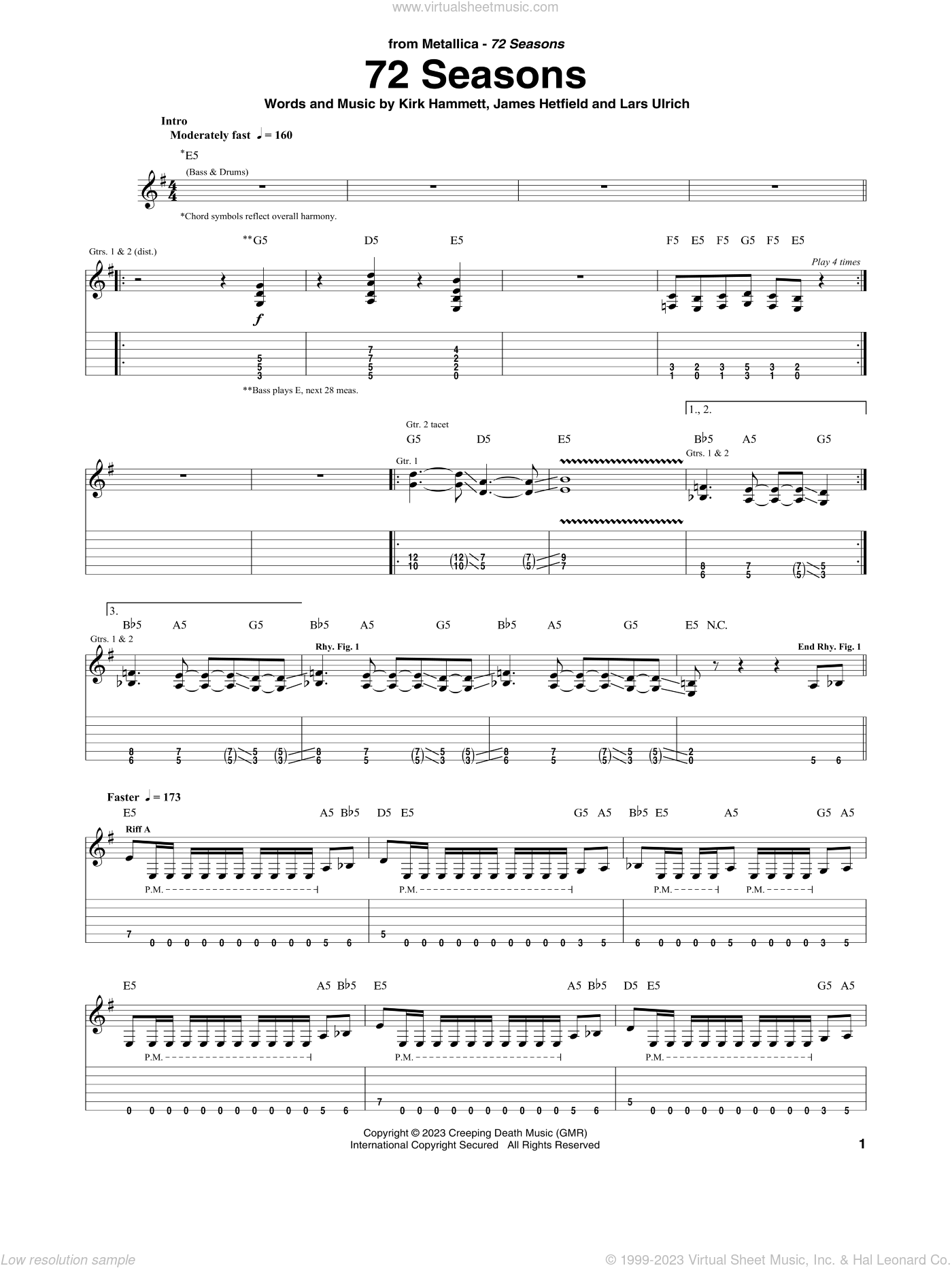 72 Seasons sheet music for guitar (tablature) (PDF)