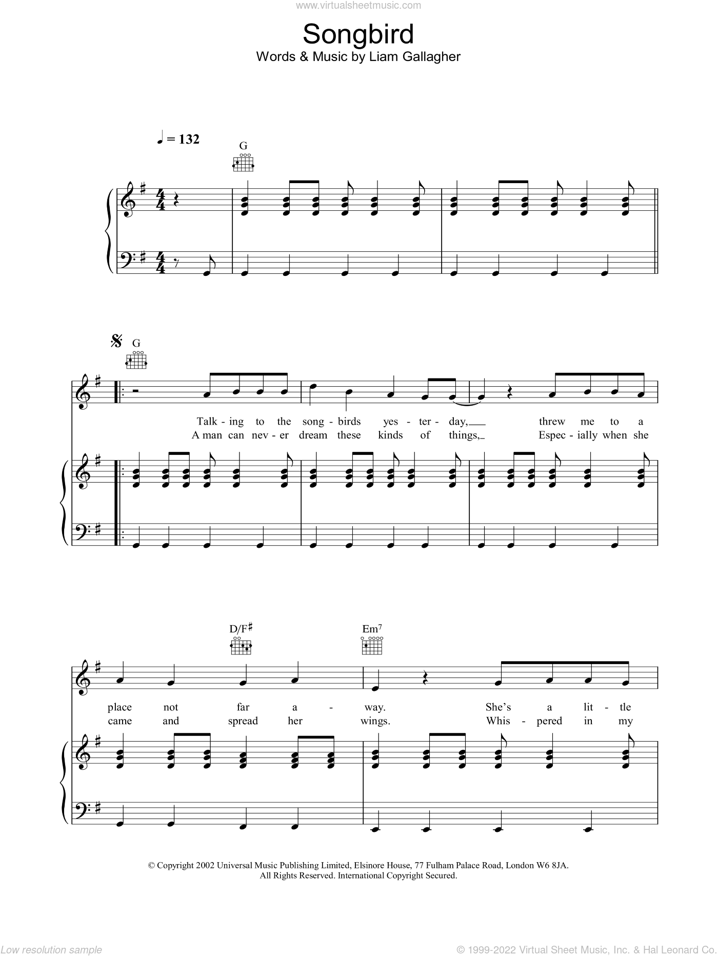 Oasis Songbird Sheet Music For Voice Piano Or Guitar Pdf