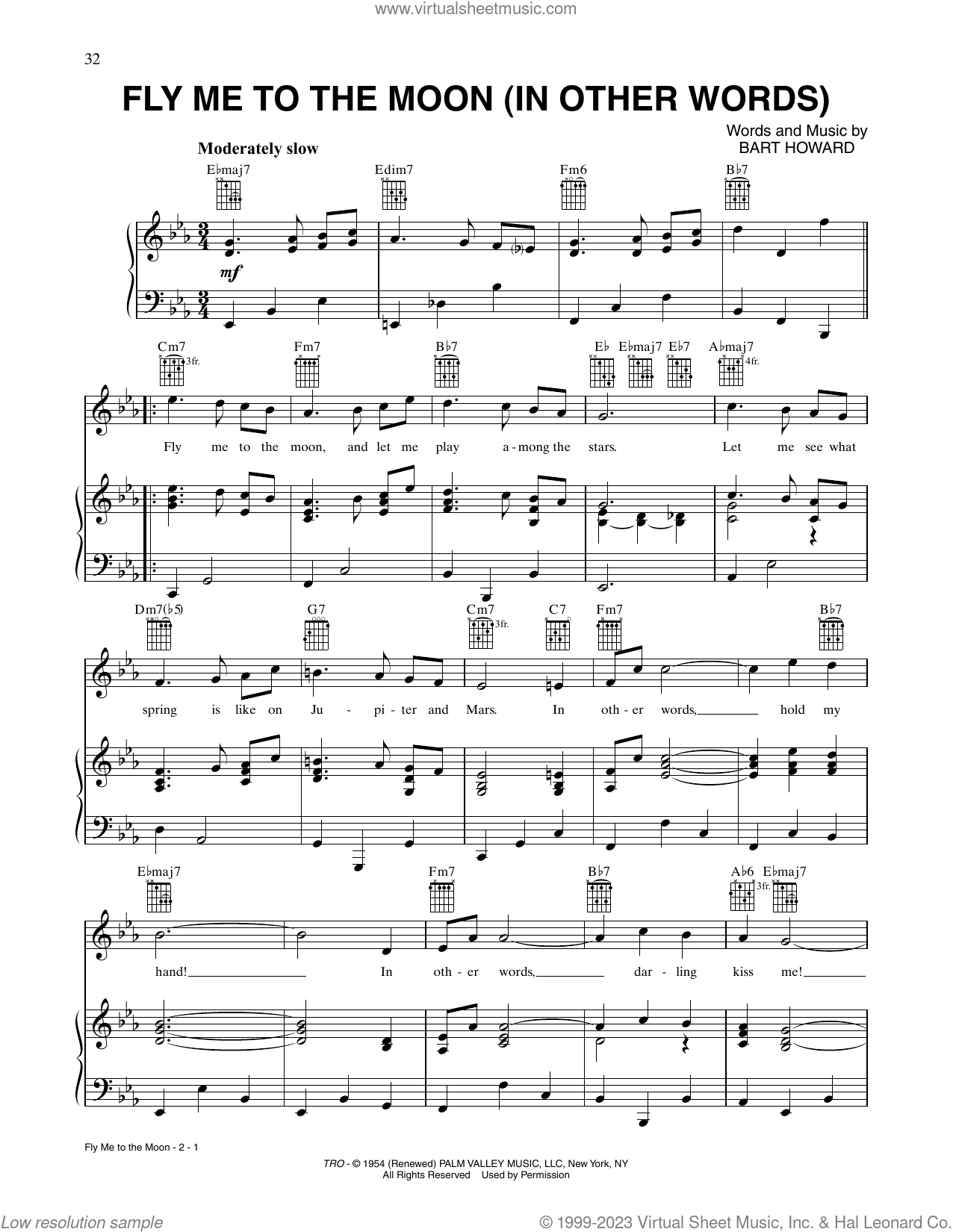 Fly Me To The Moon (In Other Words) sheet music for voice, piano or ...