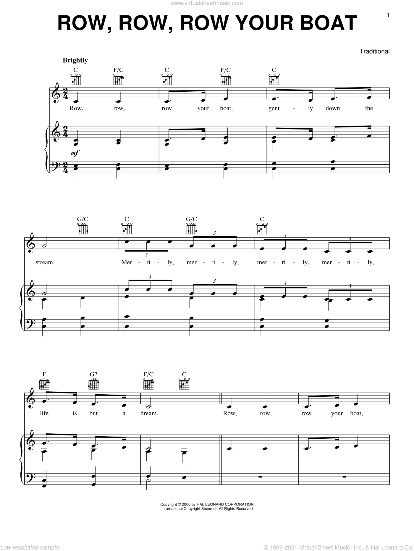 Row, Row, Row Your Boat sheet music for voice, piano or guitar