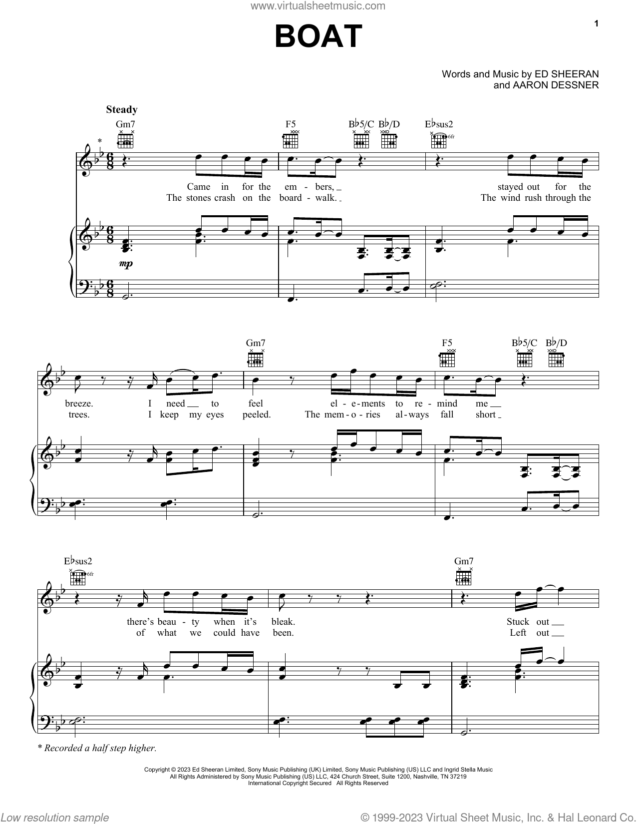 Boat sheet music for voice, piano or guitar (PDF-interactive)