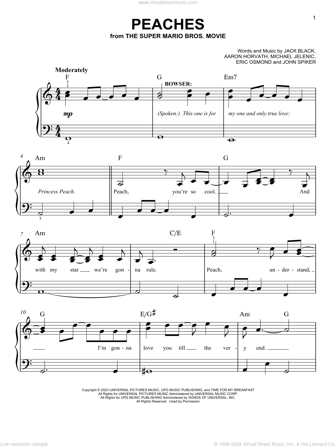 Peaches (from The Super Mario Bros. Movie), (easy) sheet music for