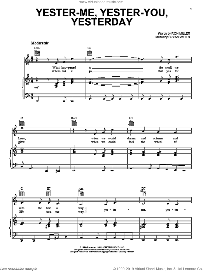 Yester-Me, Yester-You, Yesterday sheet music for voice, piano or guitar