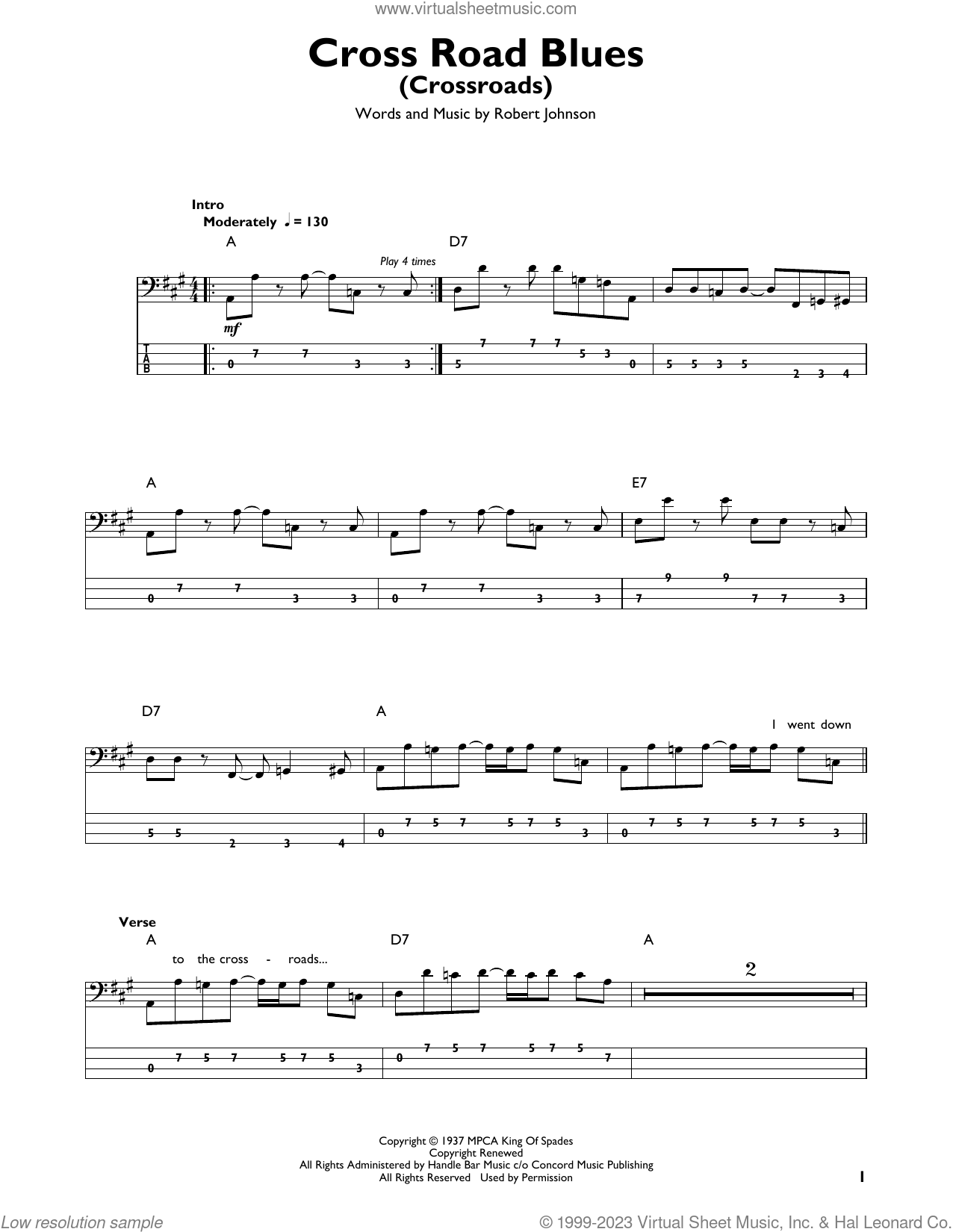 Cross Road Blues (Crossroads) sheet music (intermediate) for