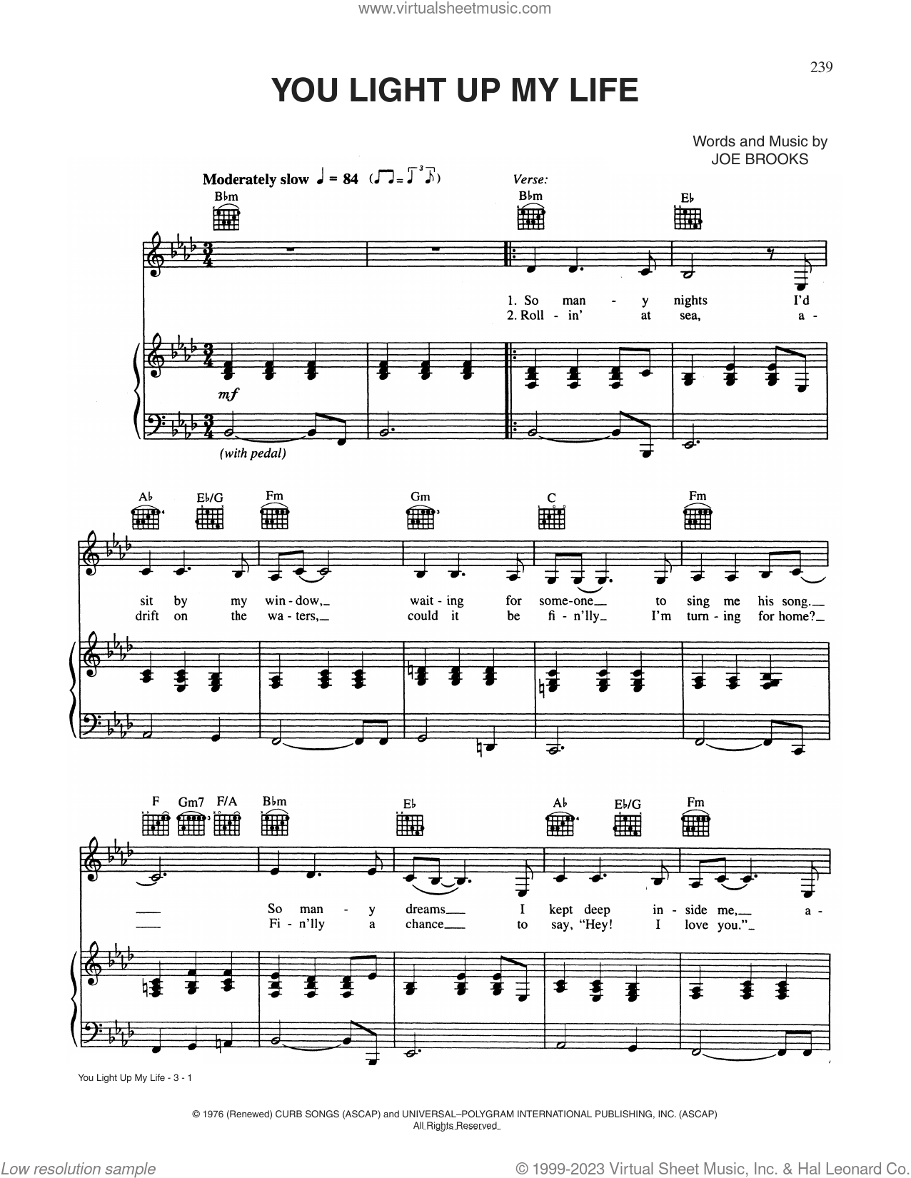 You Light Up My Life sheet music for voice, piano or guitar v2