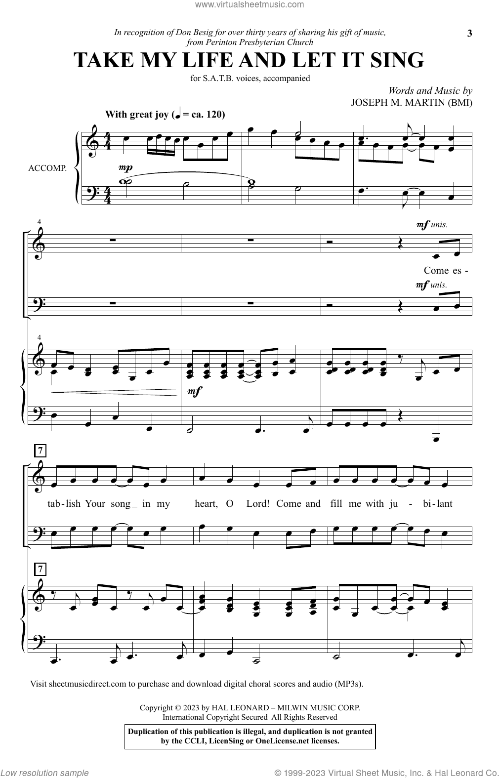 Take My Life And Let It Sing sheet music for choir (SATB: soprano, alto ...