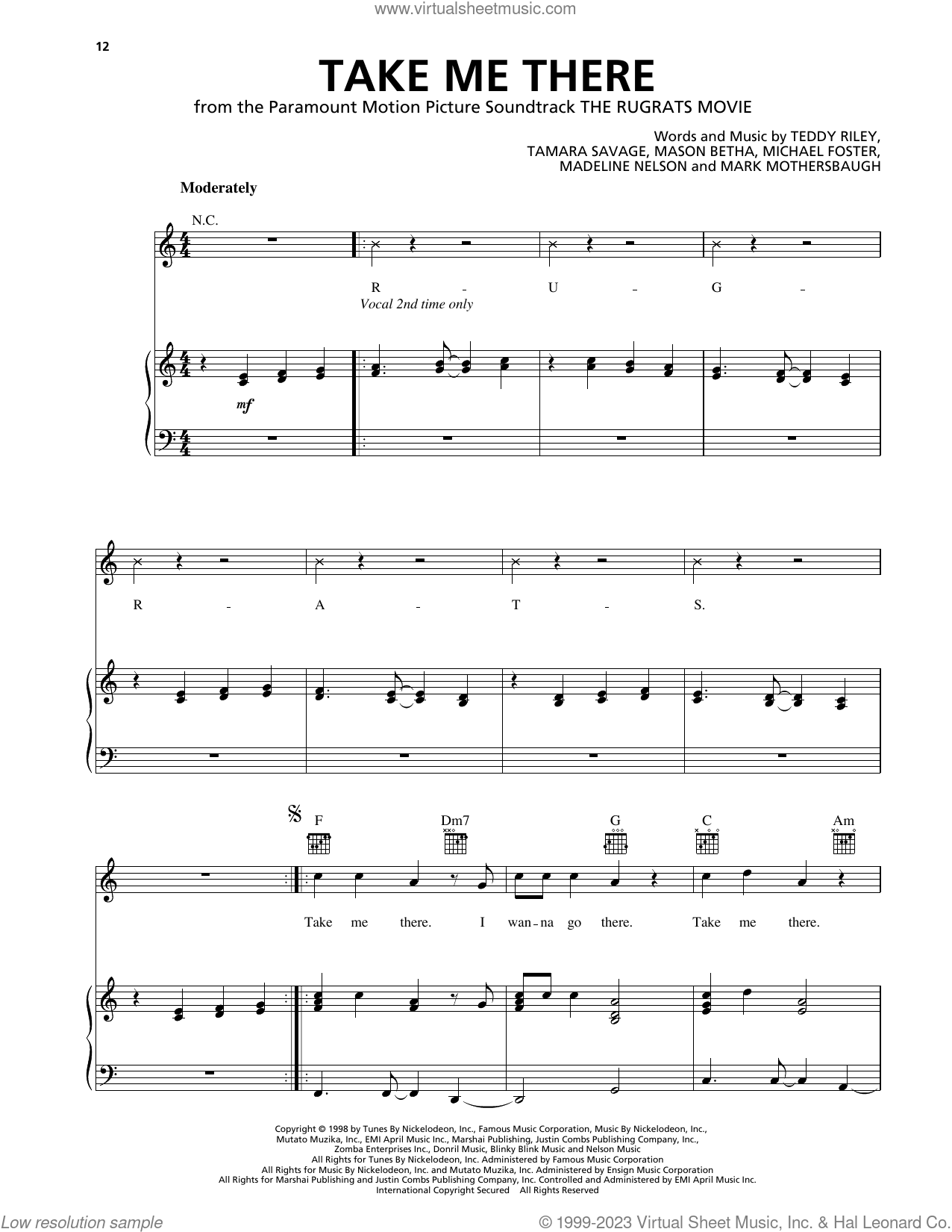 Take Me There (from The Rugrats Movie) sheet music for voice, piano or