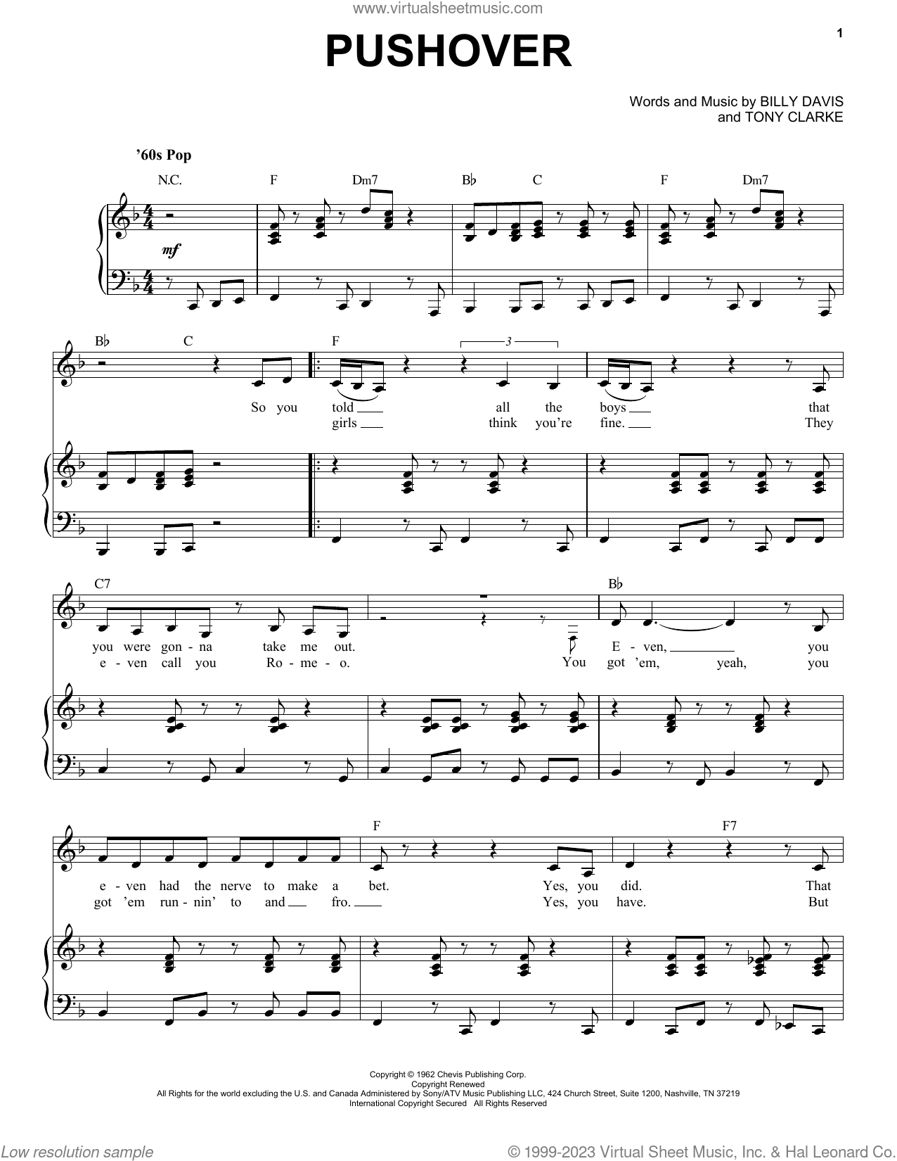 Pushover sheet music for voice and piano (PDF-interactive)