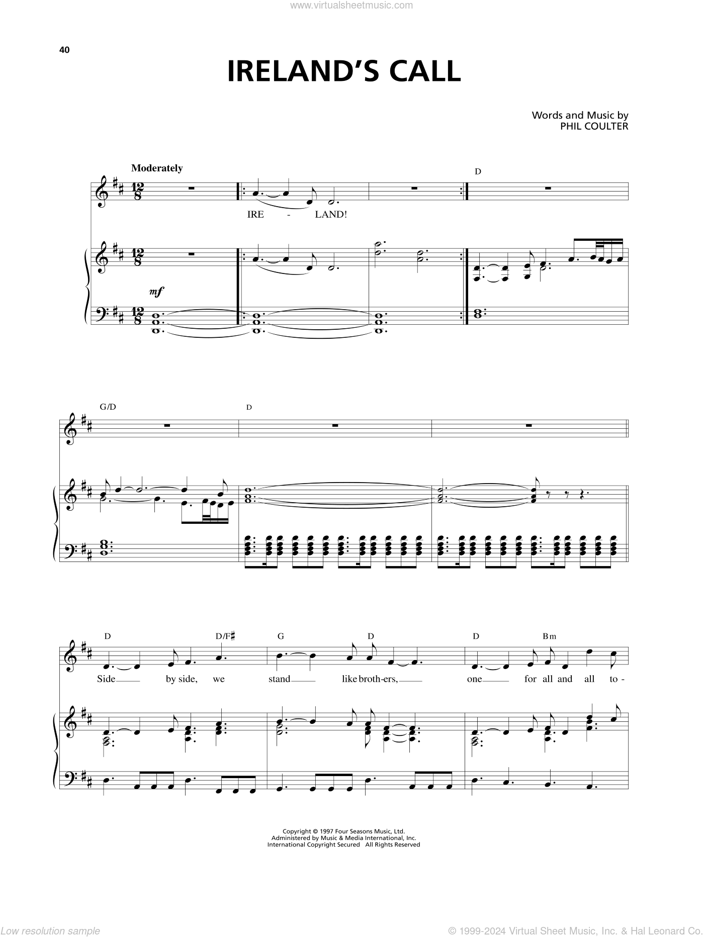 Ireland's Call sheet music for voice and piano (PDF)